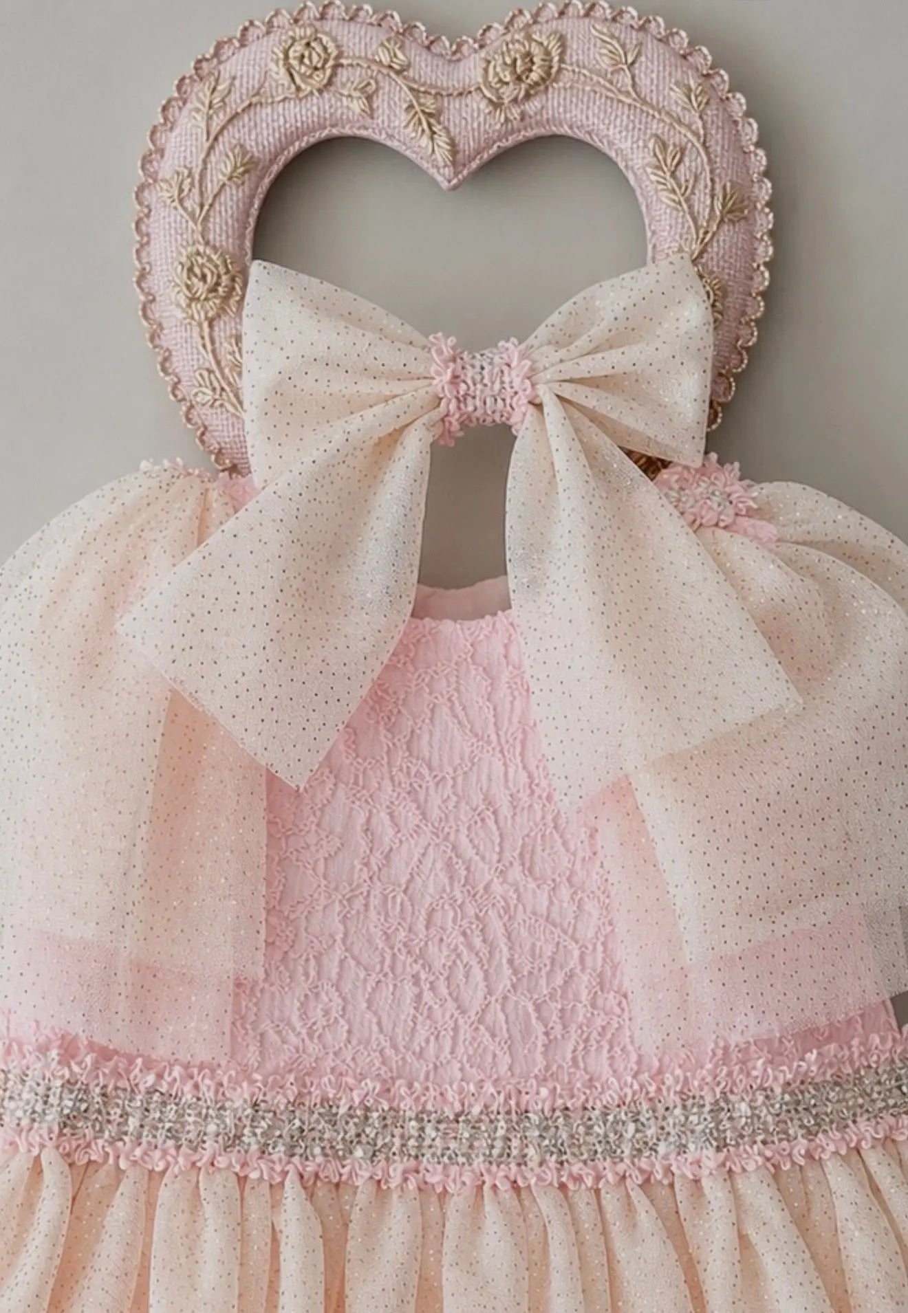 SS26 Naxos Girls Pink Damask Tulle Hair Bow Naxos