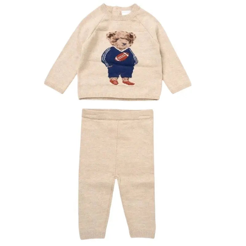 AW25 Boys Beige Teddy Bear Knitted Tracksuit Dainty Delilah