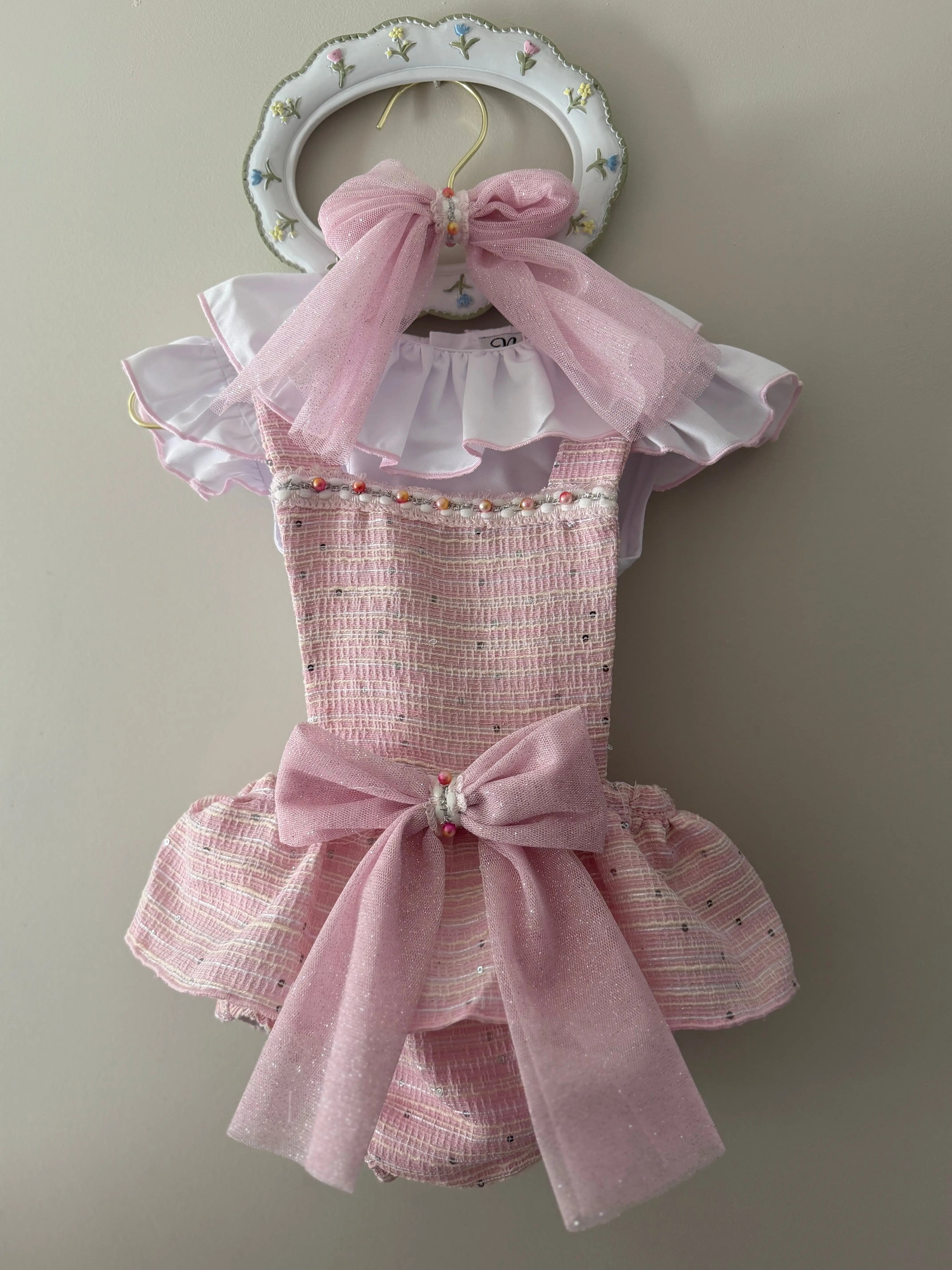 SS26 Naxos Baby Girls Pink Sequin Shirt & H Bar Romper Naxos