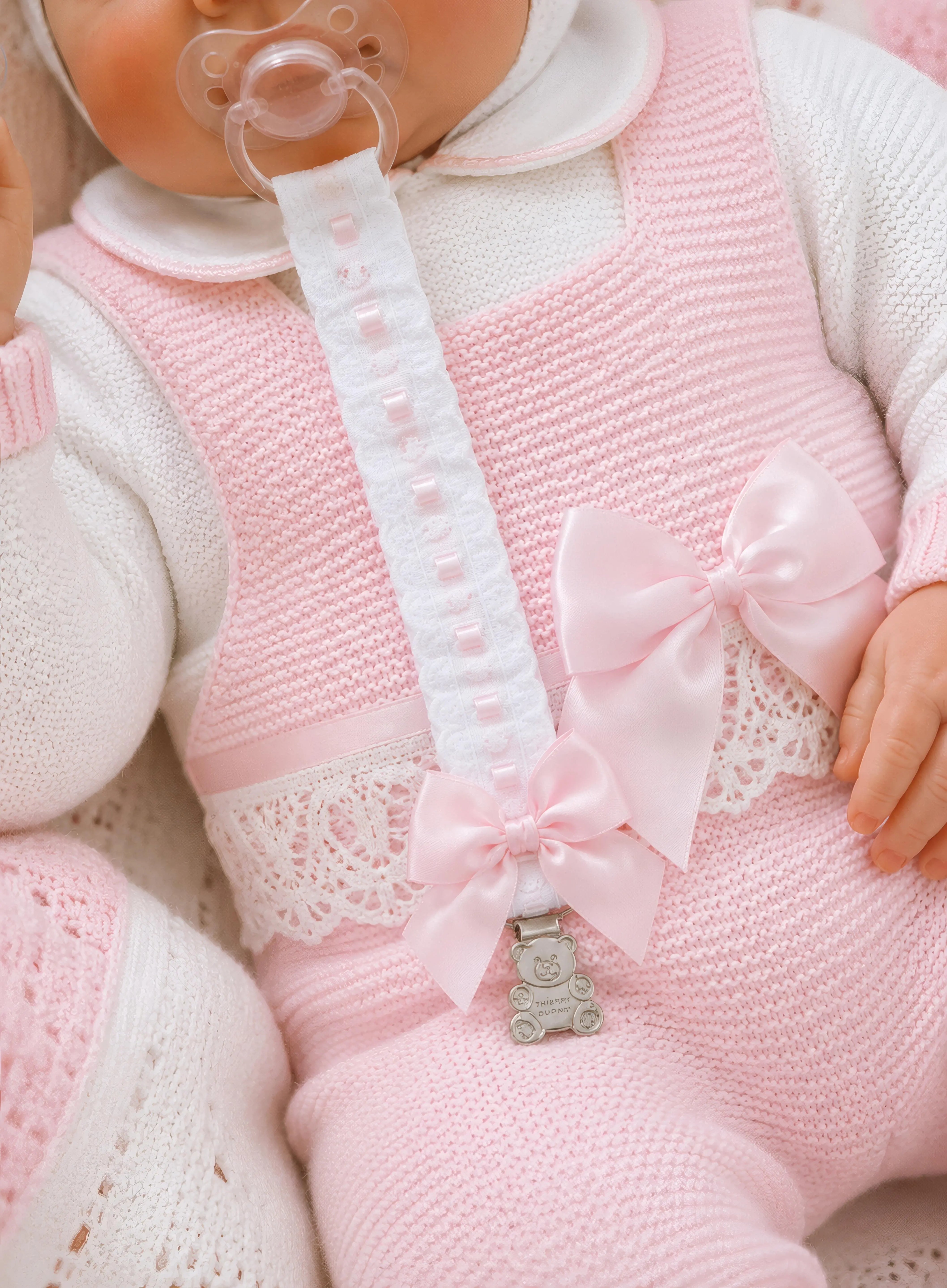 AW26 Baby Pink Spanish Ribbon Dummy Clip Dainty Delilah