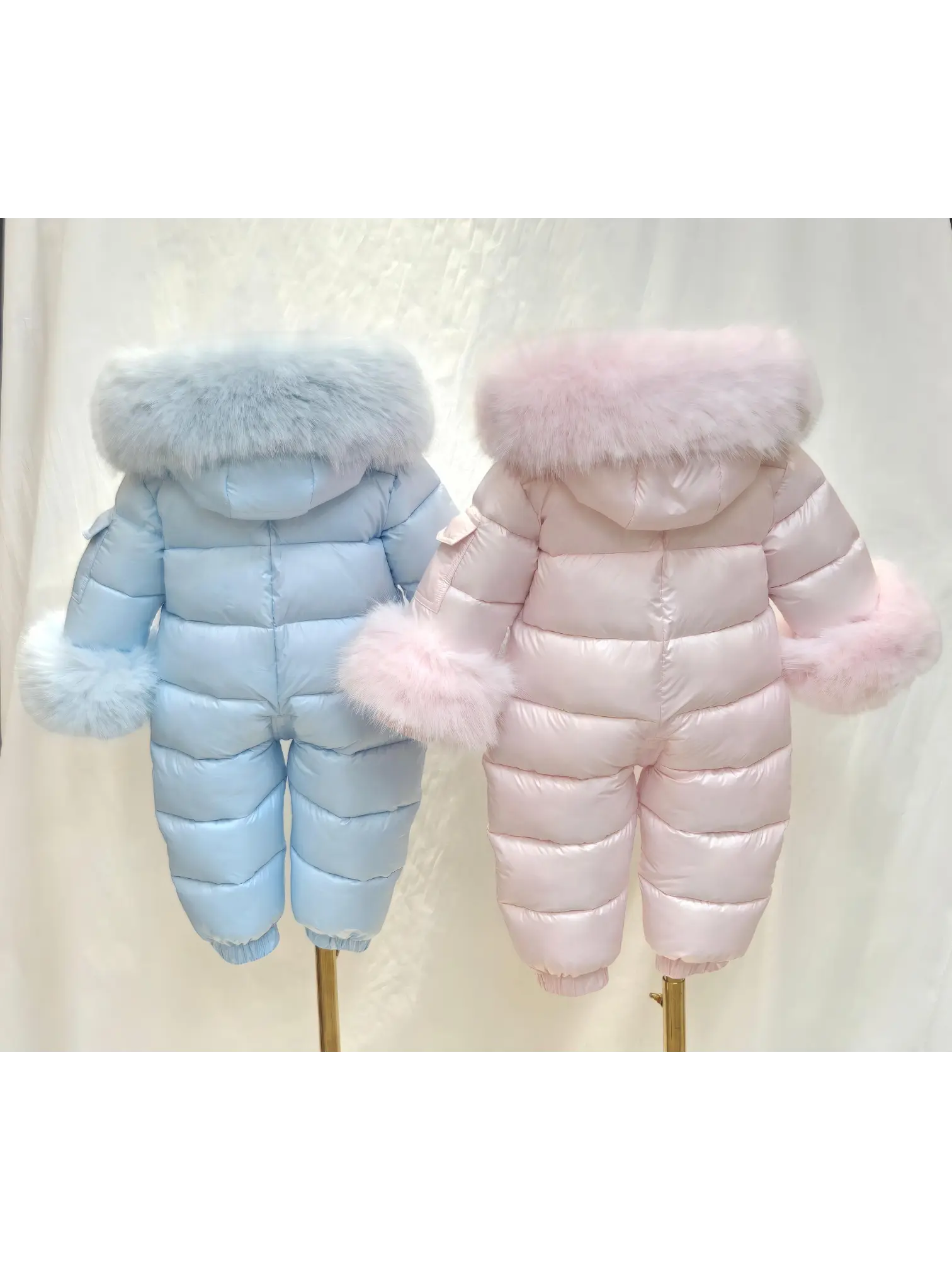 Baby Pink Detachable Fur Cuff Snowsuit - In Stock Dainty Delilah