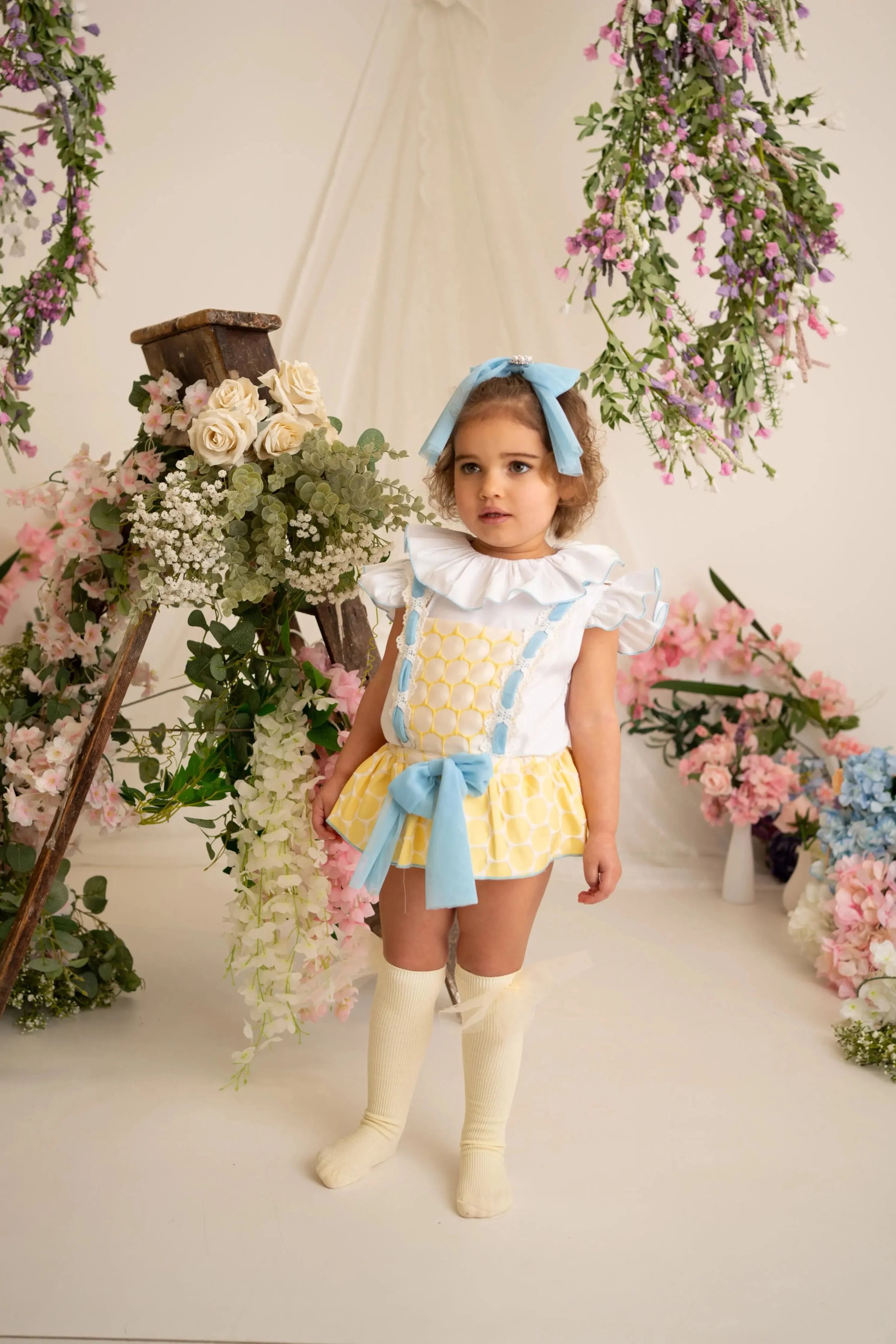 SS26 Naxos Baby Girls Lemon Spot Shirt & H Bar Romper Naxos