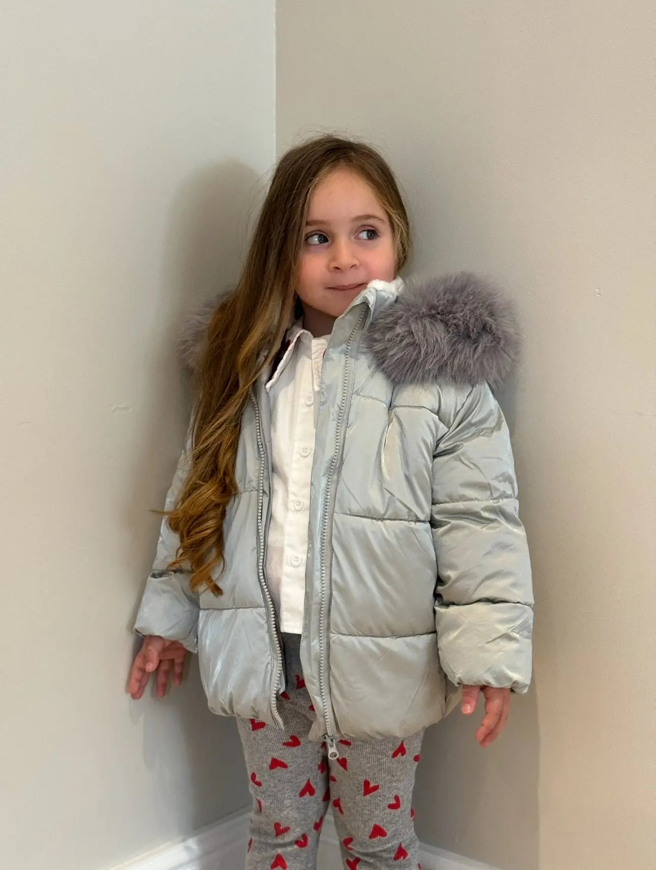 Silver / Grey Fur Hood Unisex Coat Dainty Delilah