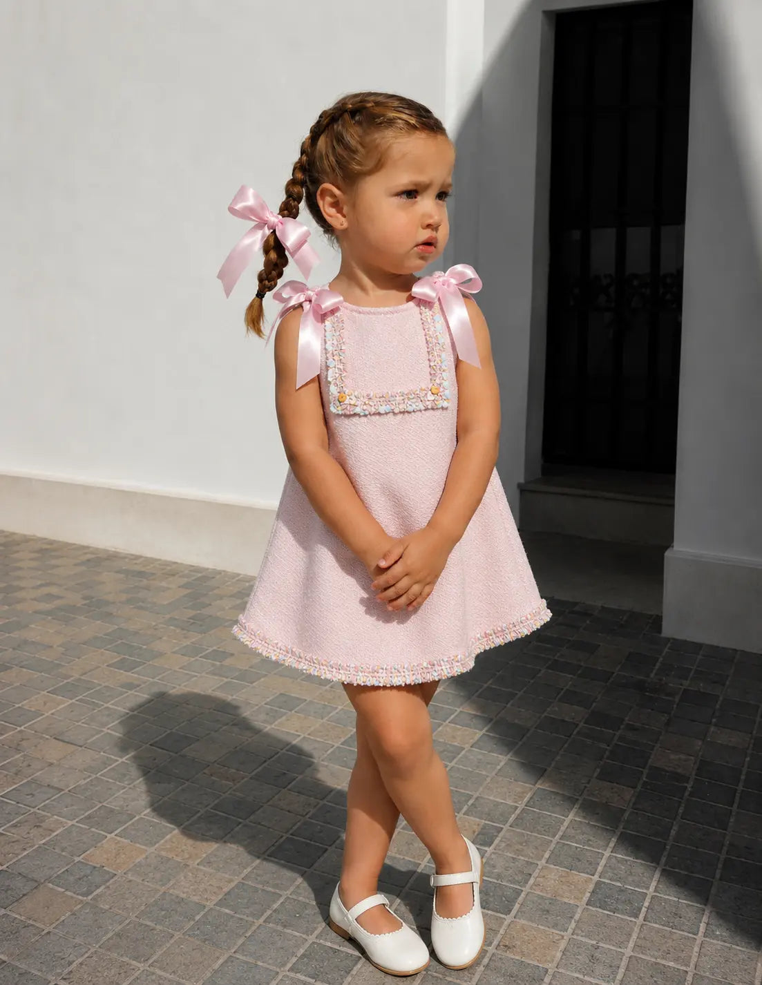 SS26 Baby Girls Pink Open Back Tulle Dress Dainty Delilah
