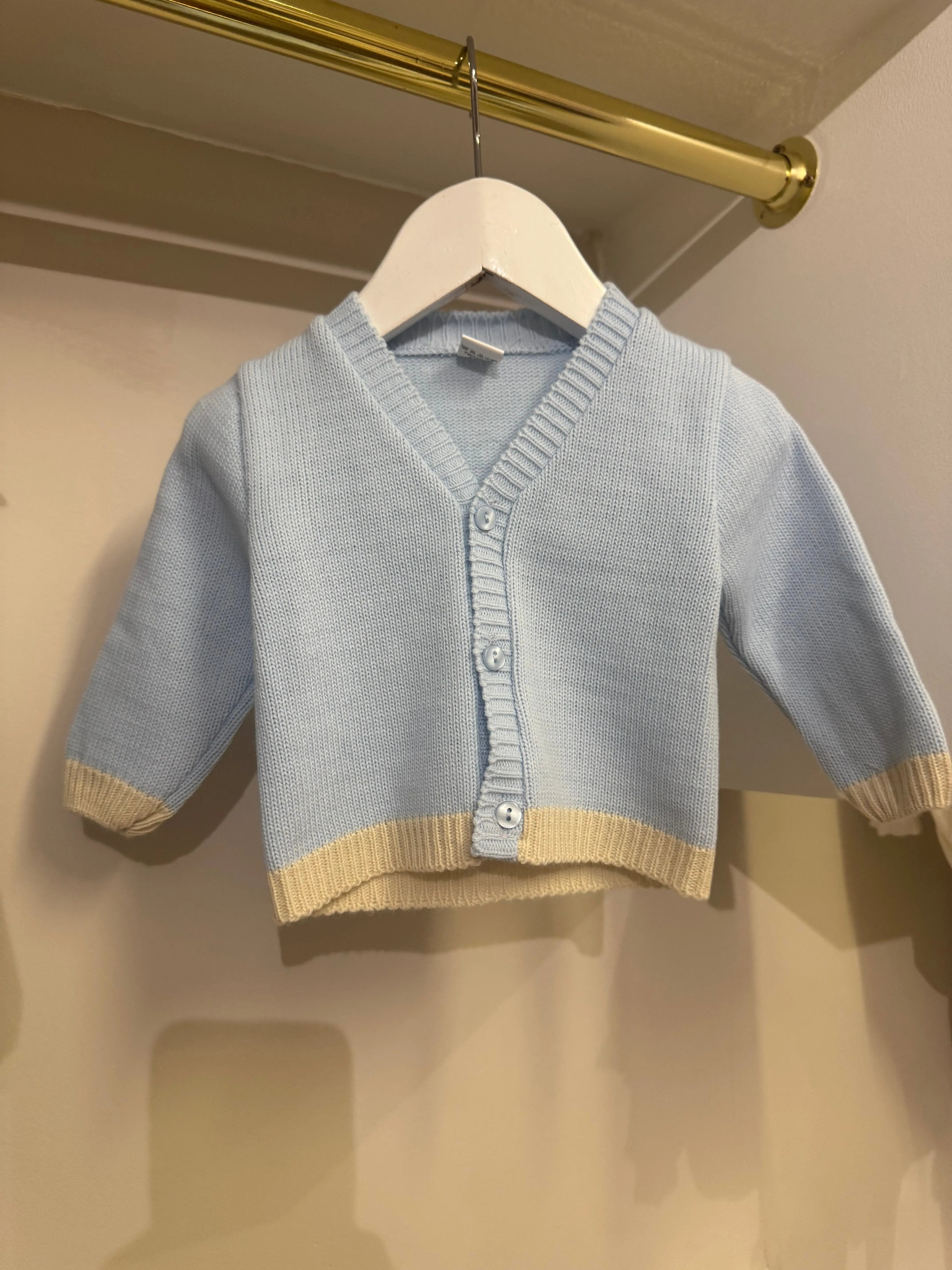 Boys Baby Blue & Camel Knitted Romper & Cardigan Dainty Delilah