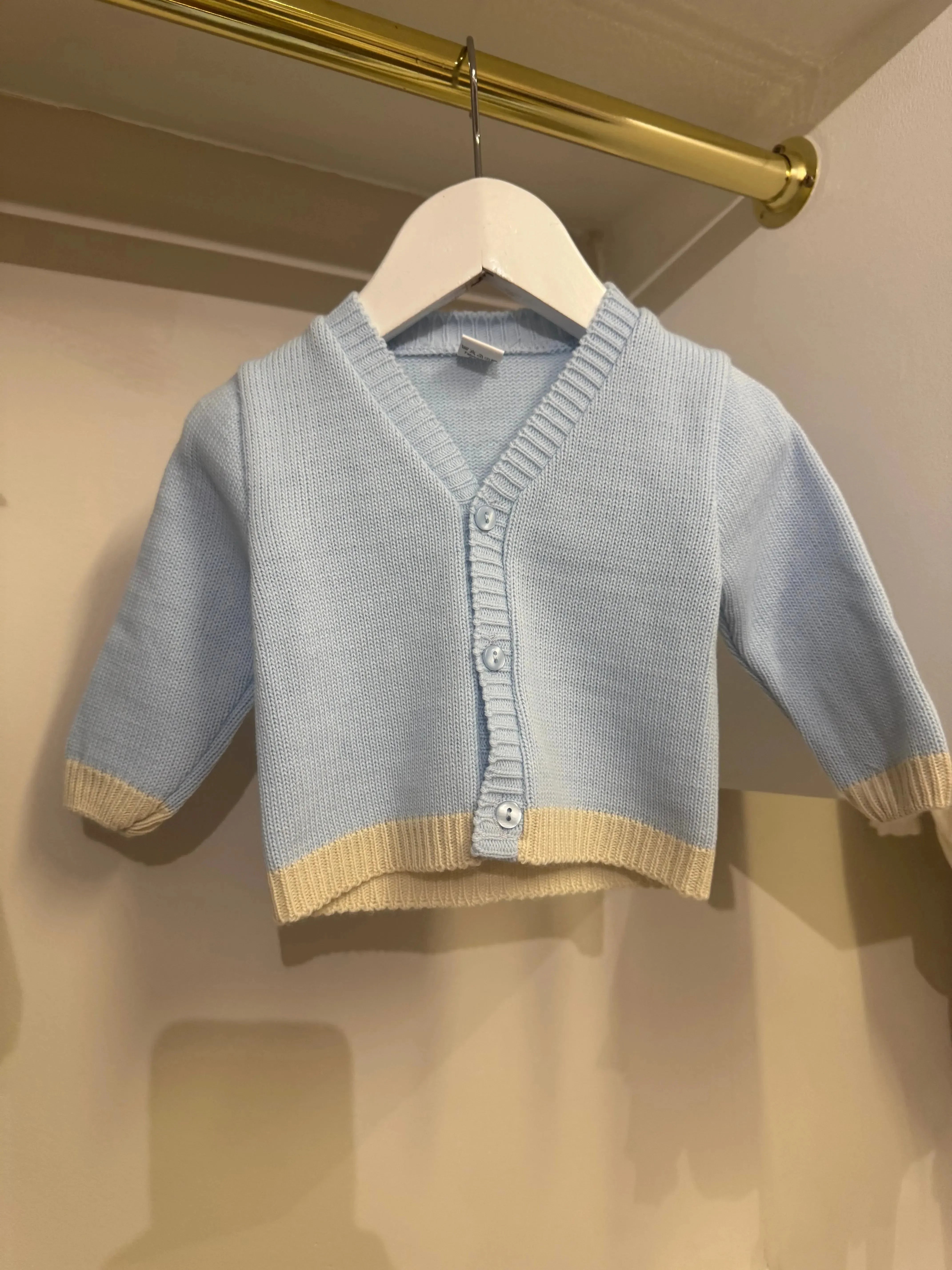 Boys Baby Blue & Camel Knitted Romper & Cardigan Dainty Delilah