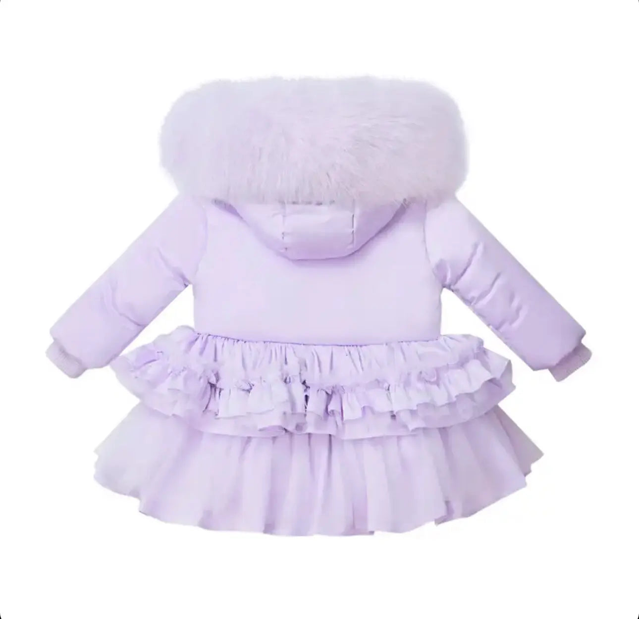 Lilac Crystal Tulle Fur Hood Coat Dainty Delilah