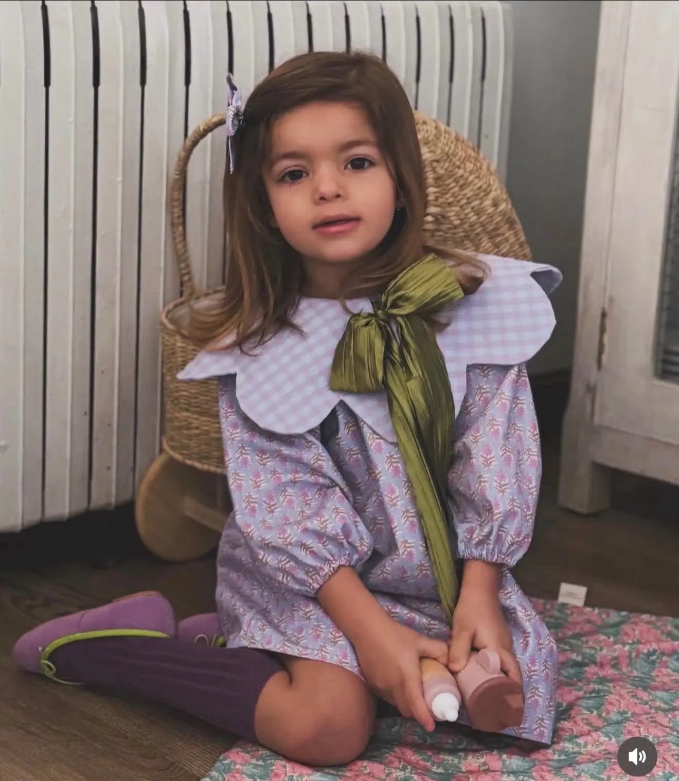 AW26 Dainty Delilah Girls Purple & Olive Dress, Hair-bow & Socks Dainty Delilah