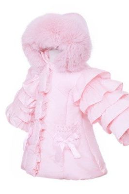 Girls Pink Bow Frilly Coat Dainty Delilah
