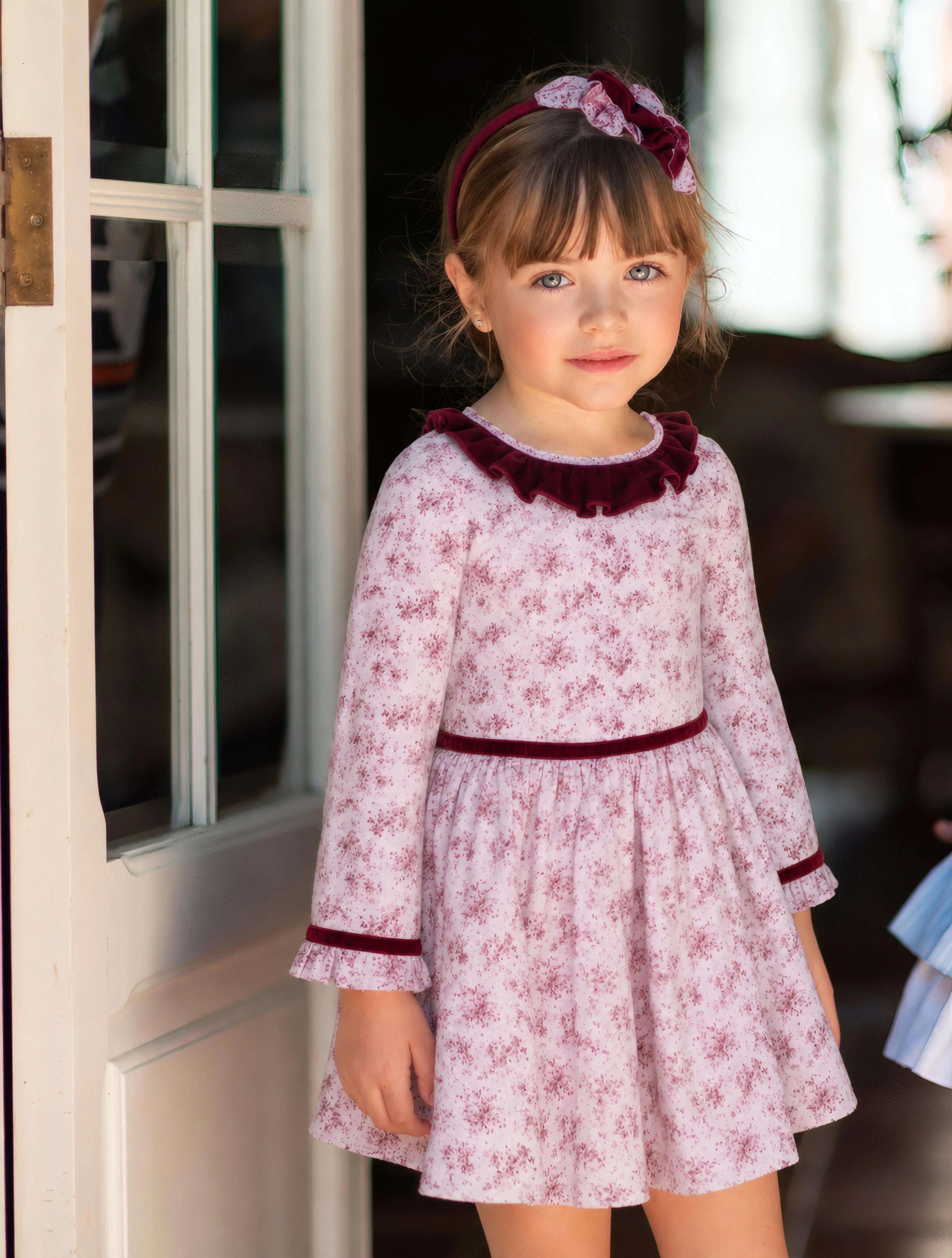 AW26 Miranda Burgundy Girls Floral Dress Miranda