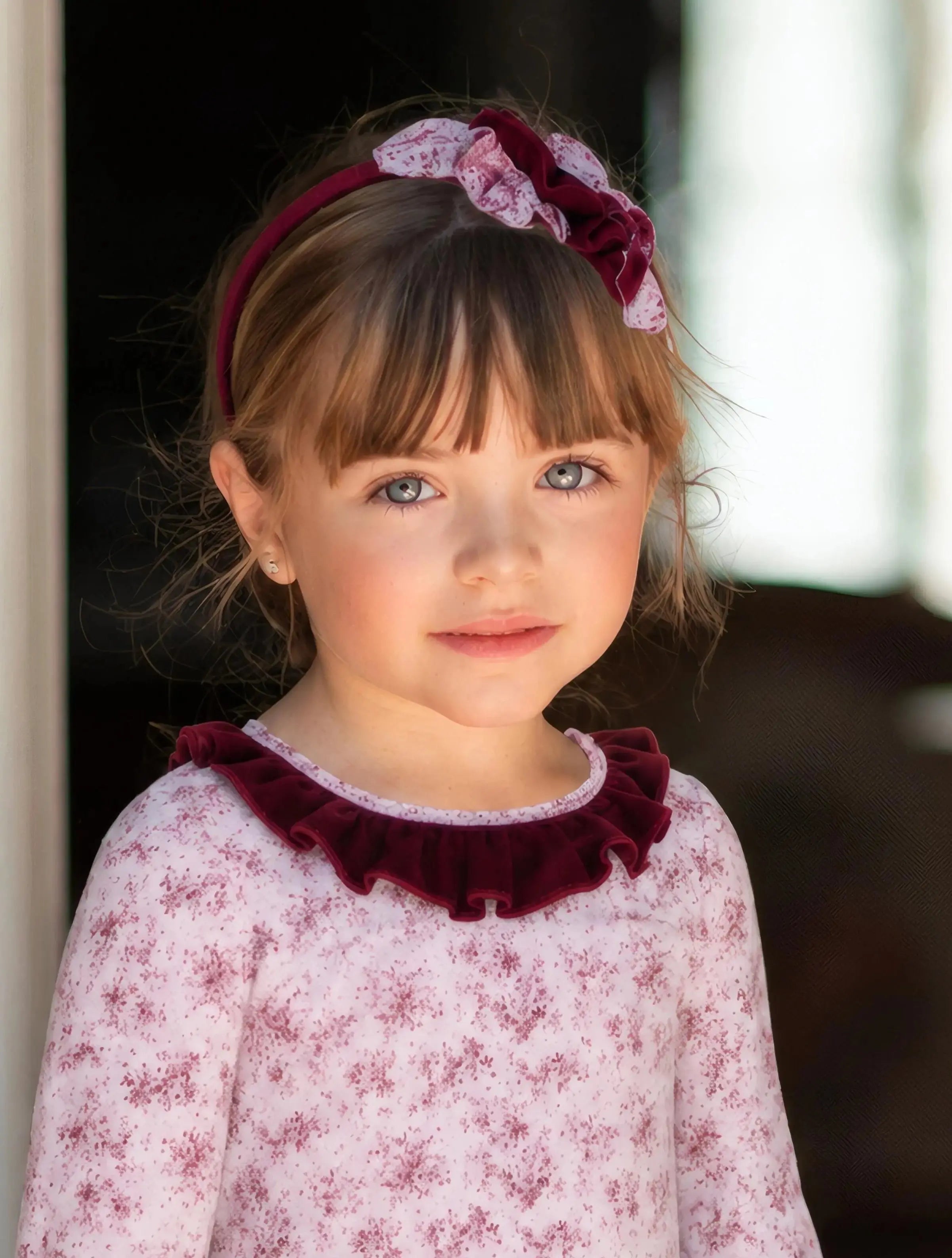 AW26 Miranda Burgundy Girls Floral Dres Miranda
