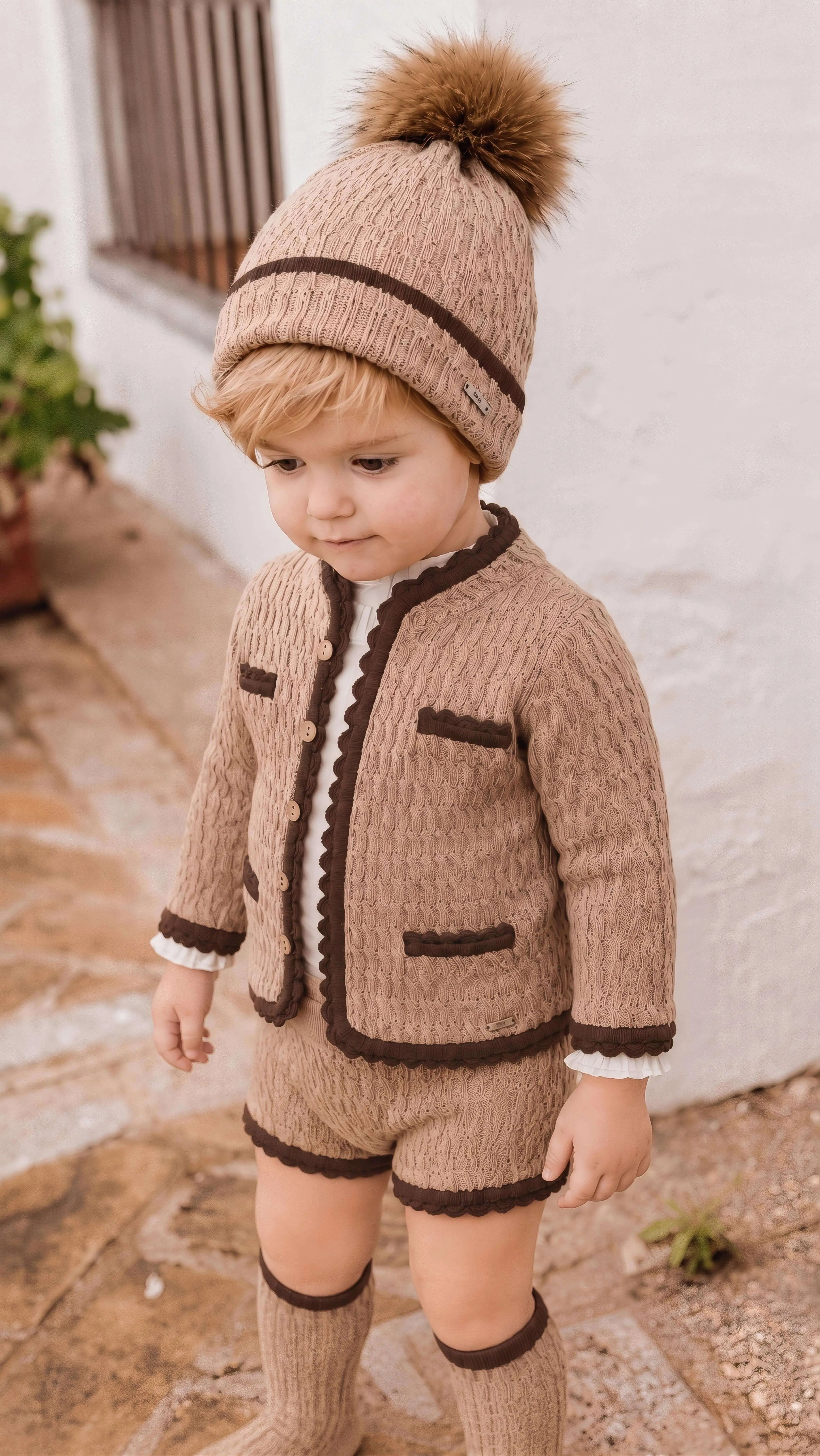 AW26 Rahigo Baby Boys Camel & Brown Knitted Short 5P Set Rahigo Moda Infantil