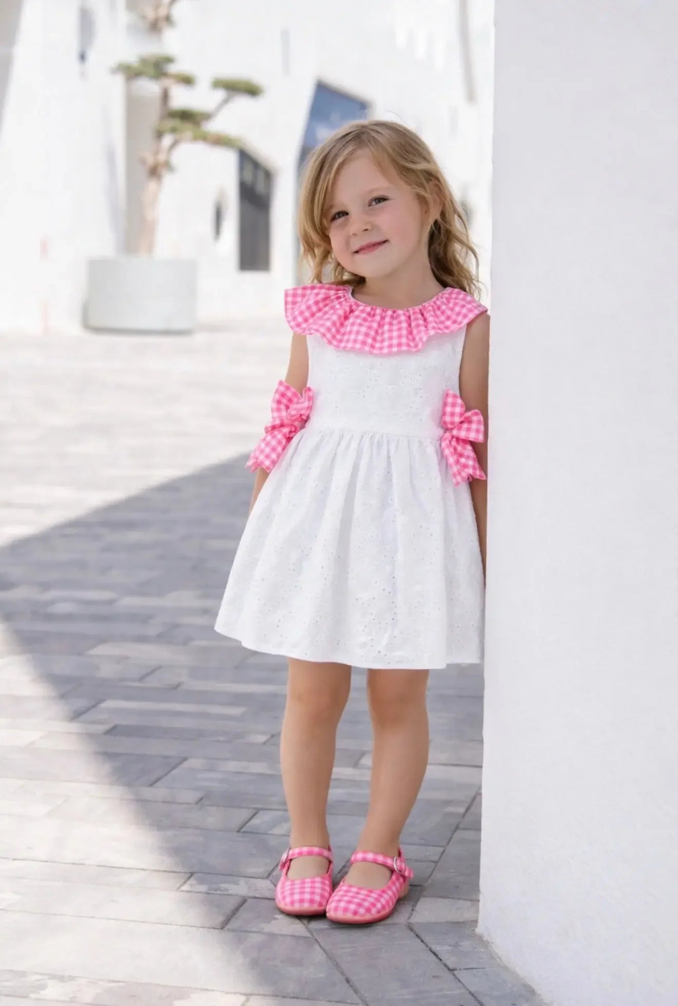 Miranda Girls White & Neon Pink Sun Dress Miranda