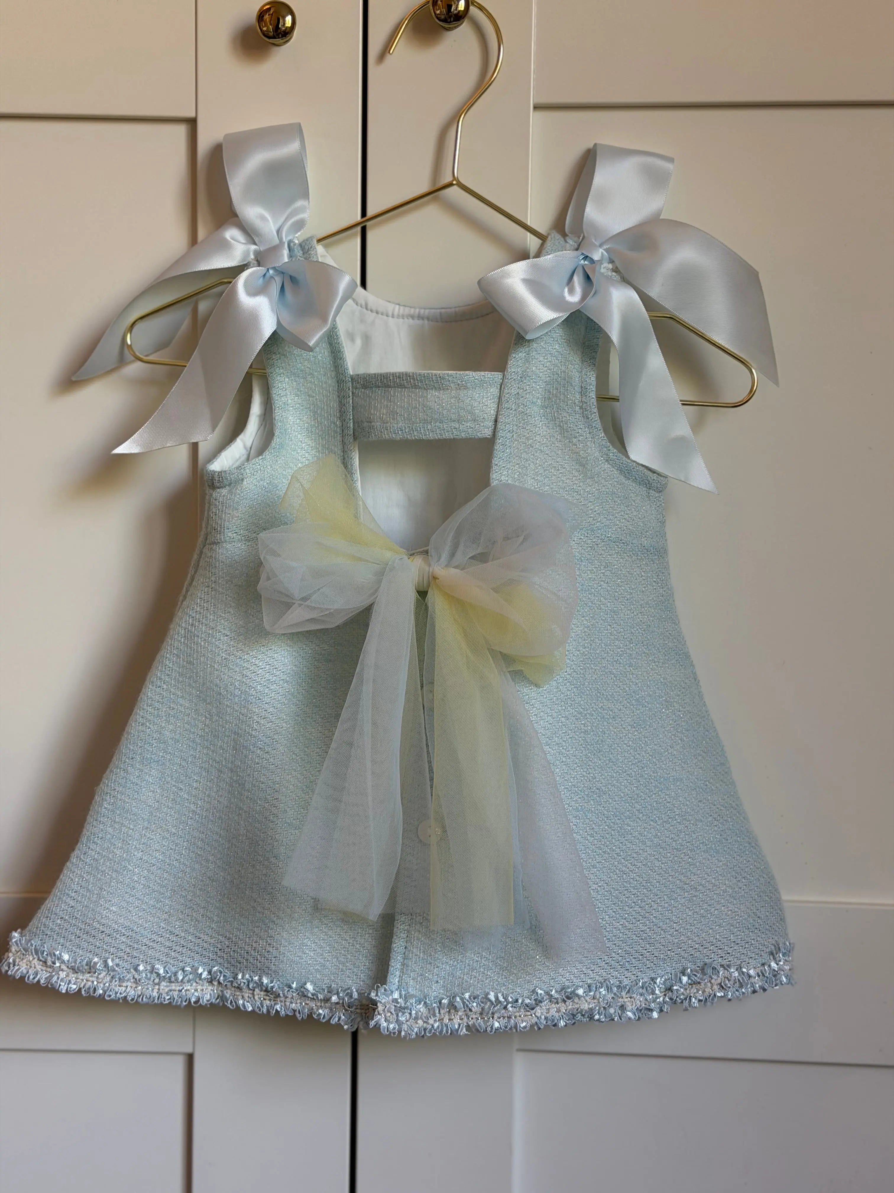 SS26 Baby Girls Blue Open Back Tulle Dress Dainty Delilah