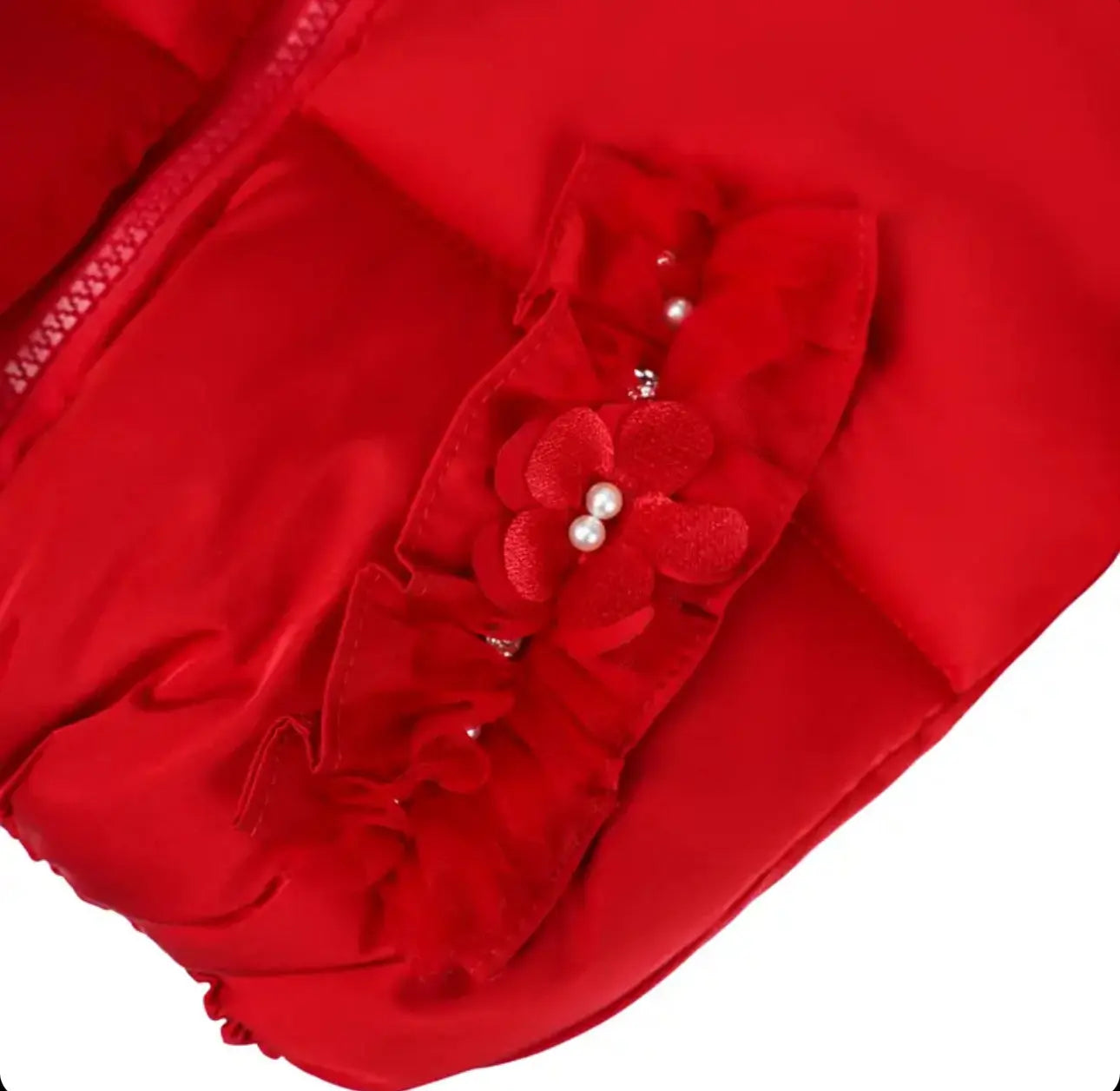 Girls Red Frill Fur Hood Puffa Coat Dainty Delilah