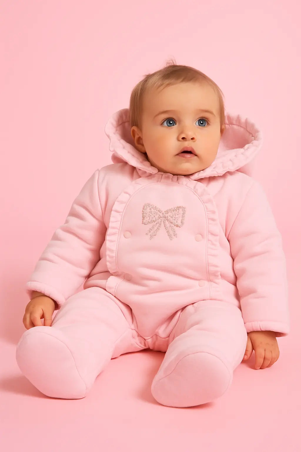 AW25 Girls Pink Diamanté Bow Pramsuit Dainty Delilah