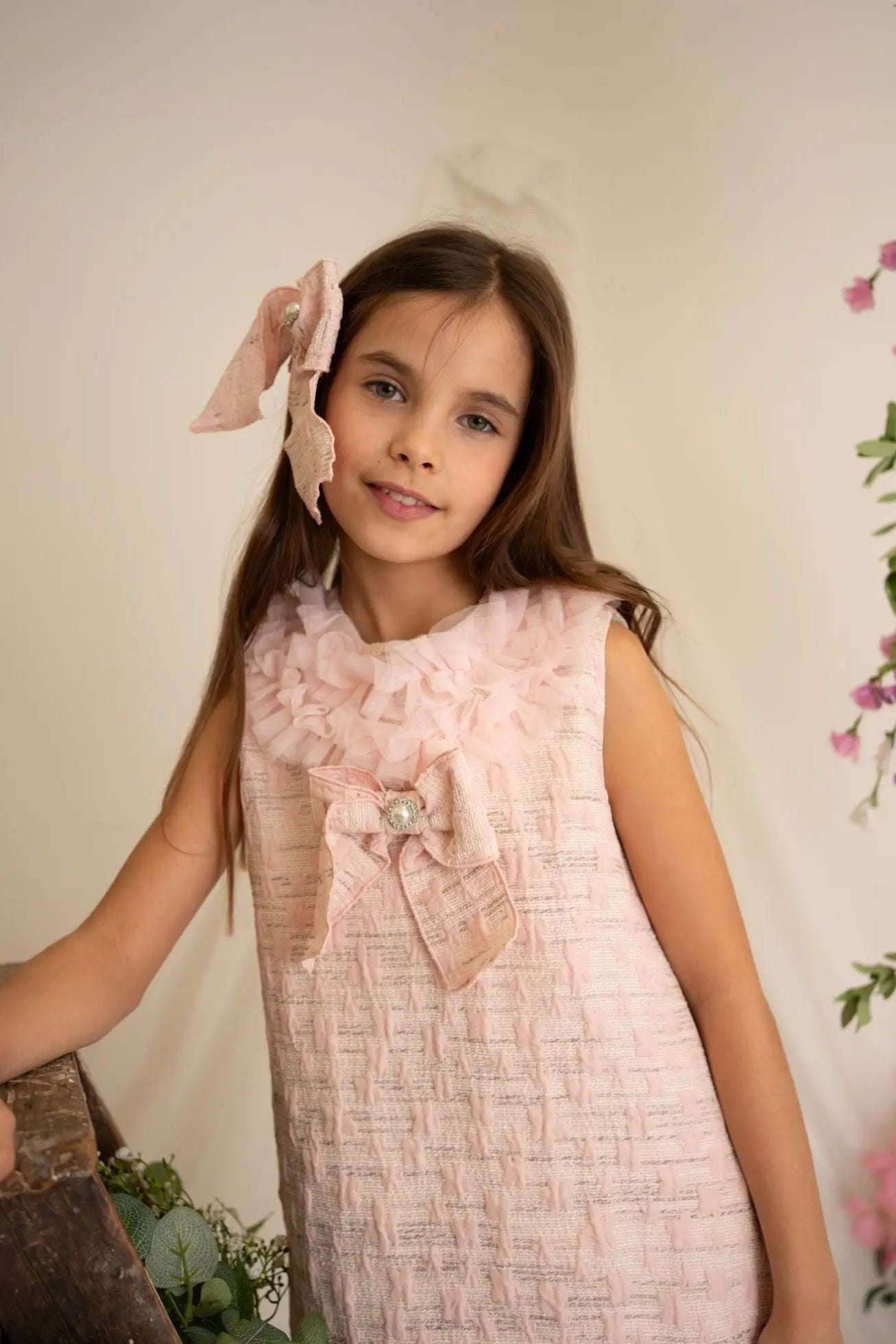 SS26 Naxos Girls Pink Ruffle Lace Tulle Dress Naxos