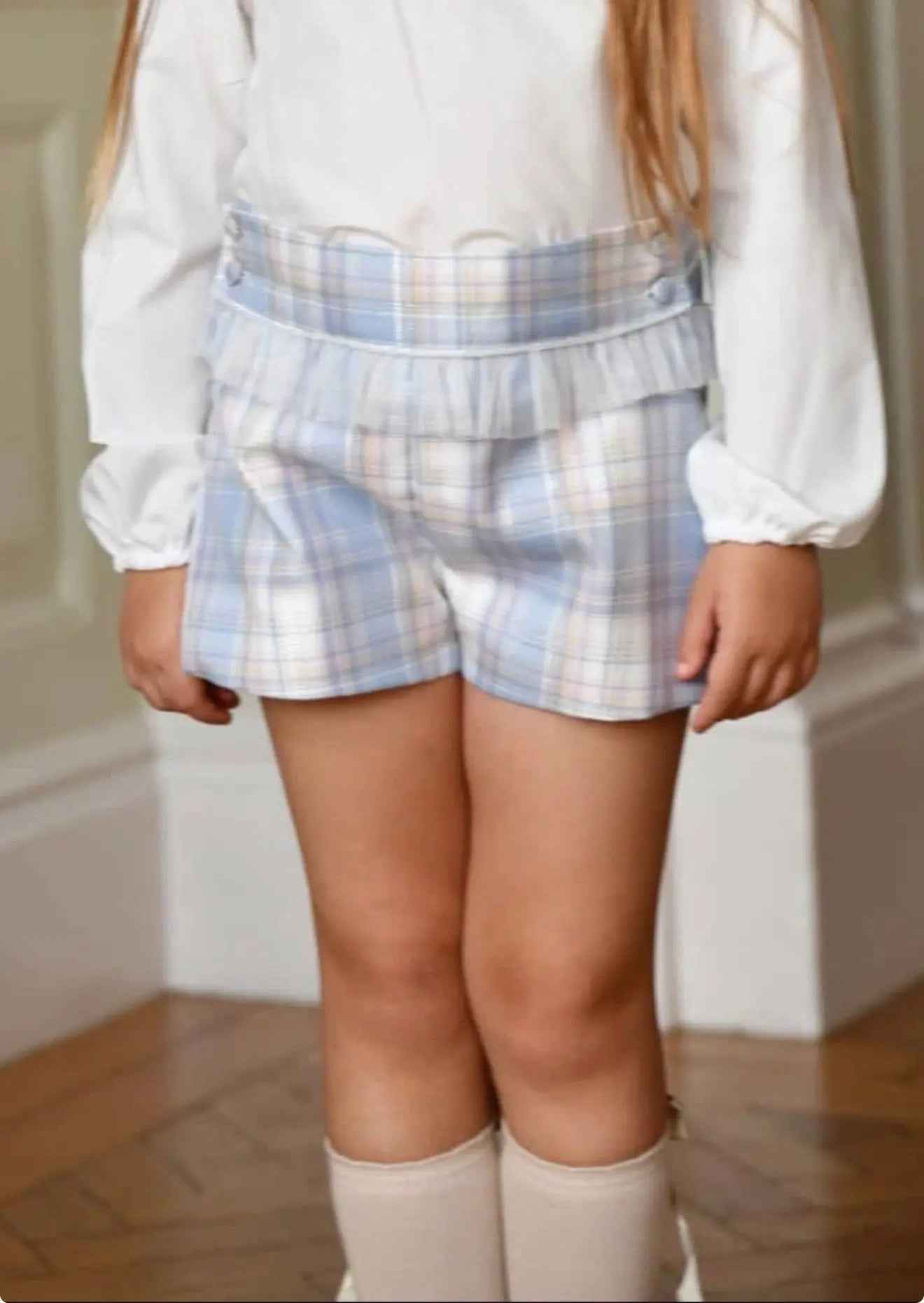 AW25 Babine Girls Blue Check Glitter Tulle Shorts