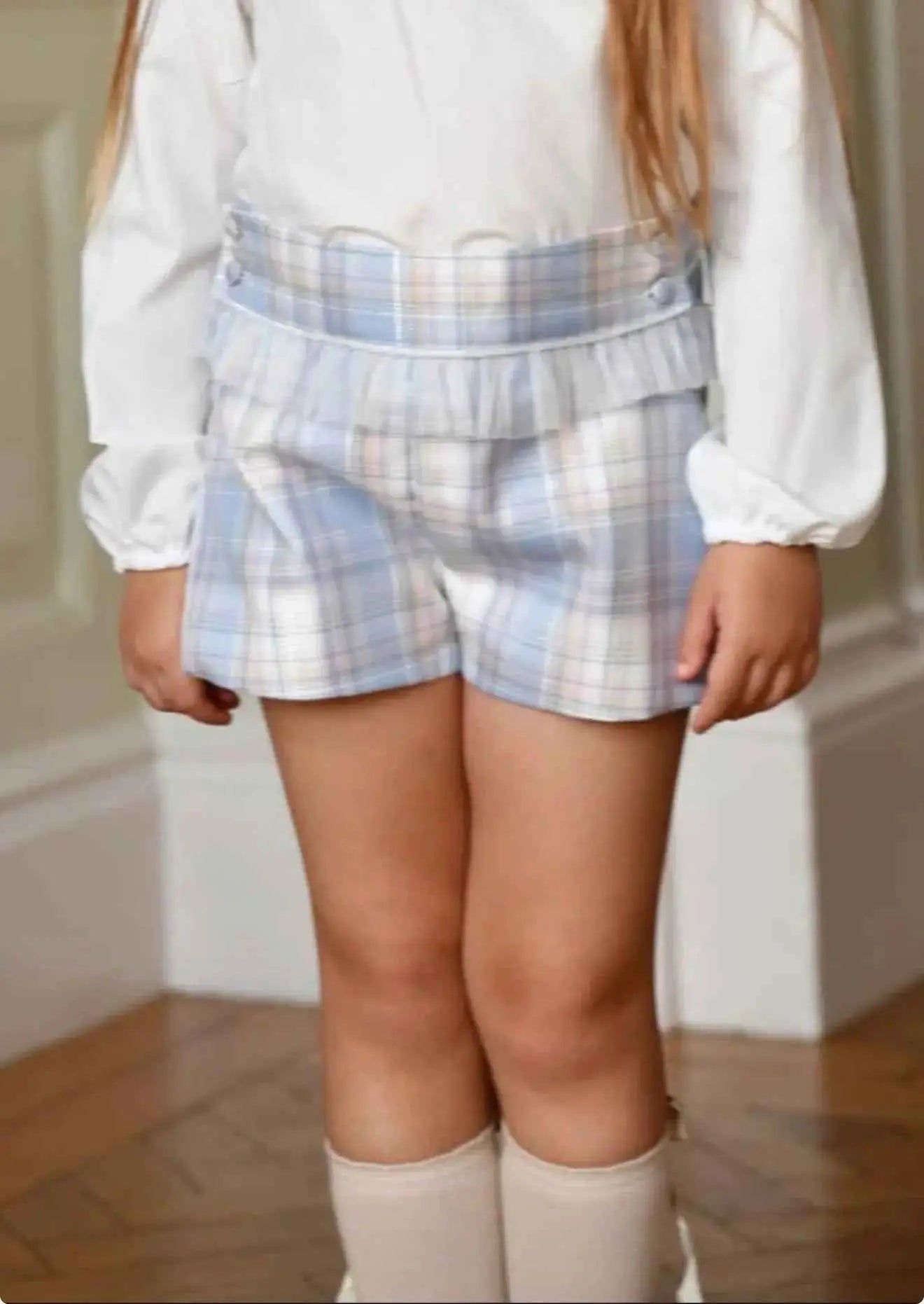 AW25 Babine Girls Blue Check Glitter Tulle Shorts