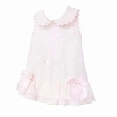 SS26 Baby Girls Pink Pique Trim Dress Dainty Delilah