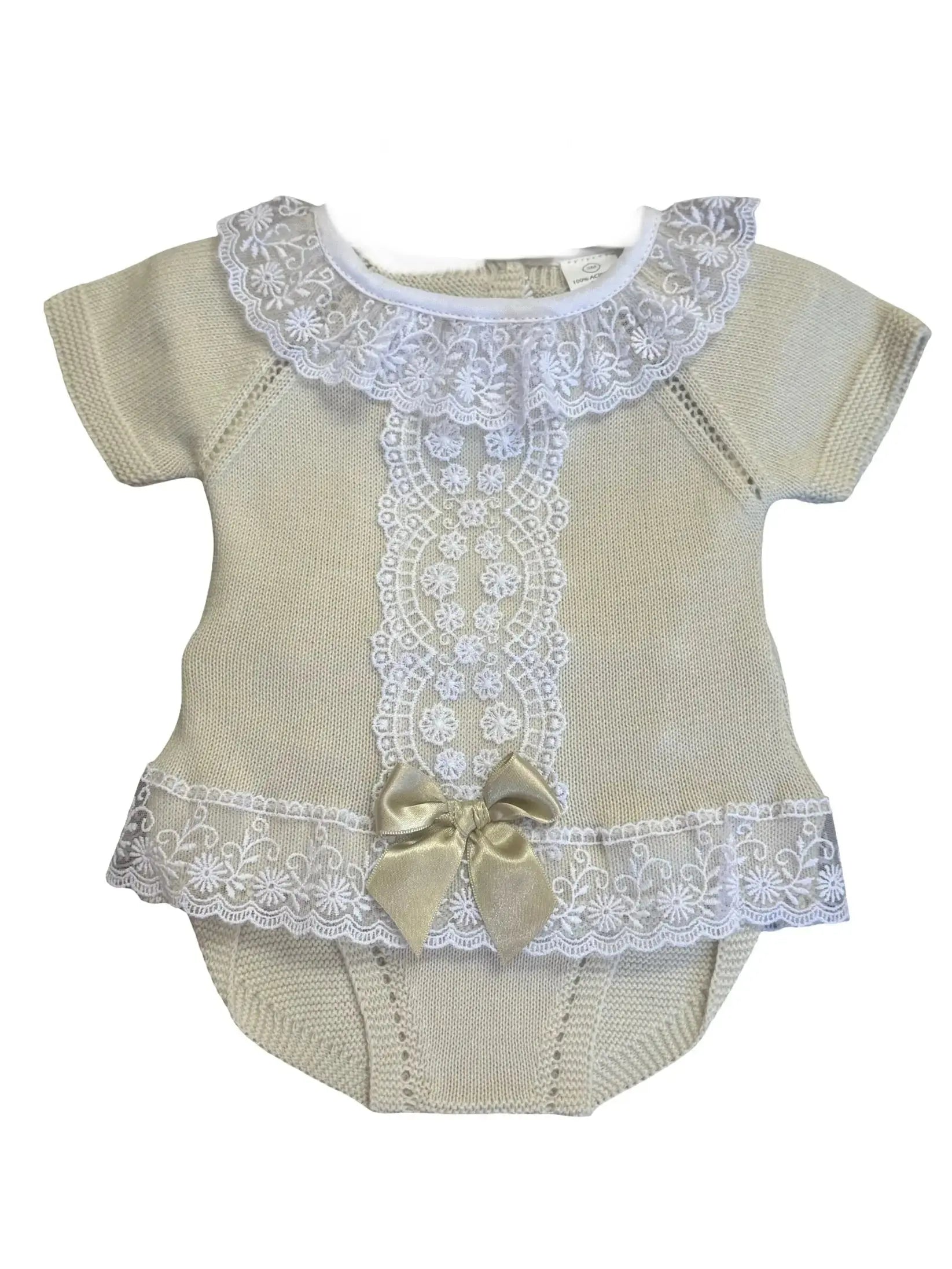 Baby Girls Beige Lace Jam Pant Set Dainty Delilah