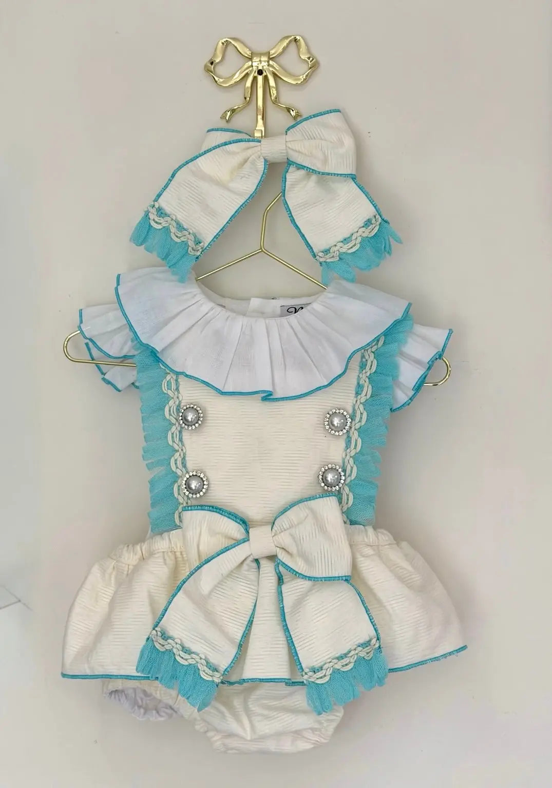 SS26 Naxos Baby Girls Cream Diamonte H Bar Romper Naxos