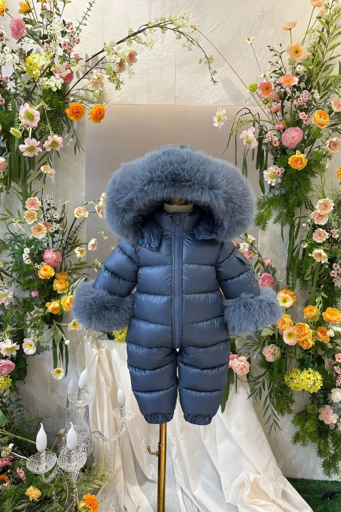 Navy Blue Detachable Fur Snowsuit Dainty Delilah