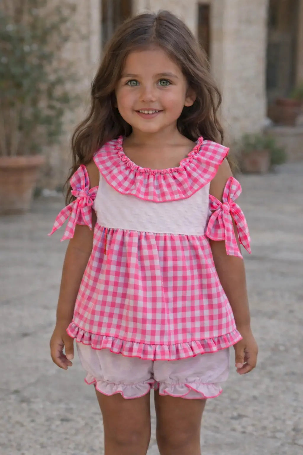 SS26 Babine Girls Pink Gingham Short Set Babine