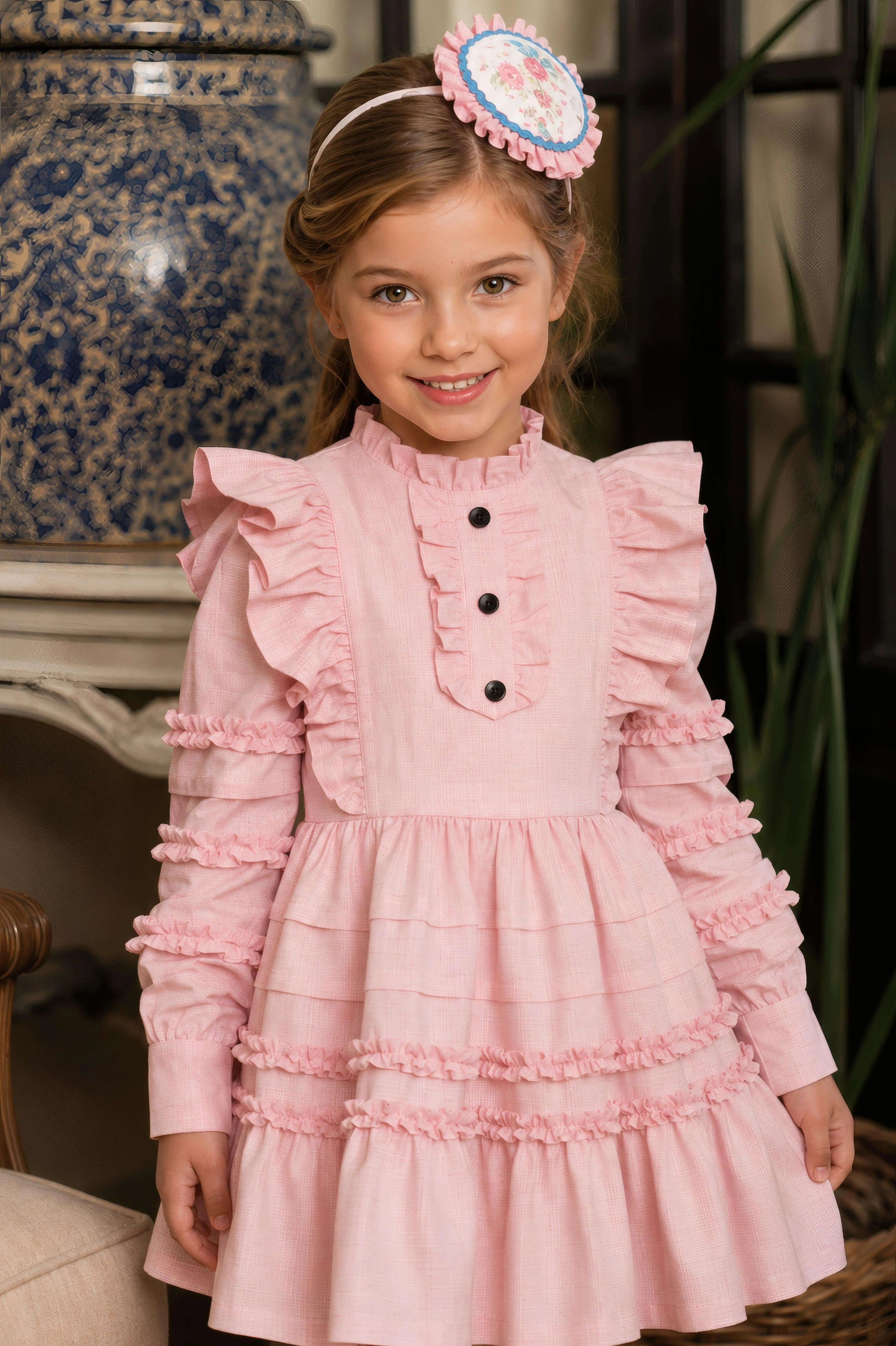 AW26 Rochy Girls Pink Ruffle Tiered Dress Rochy