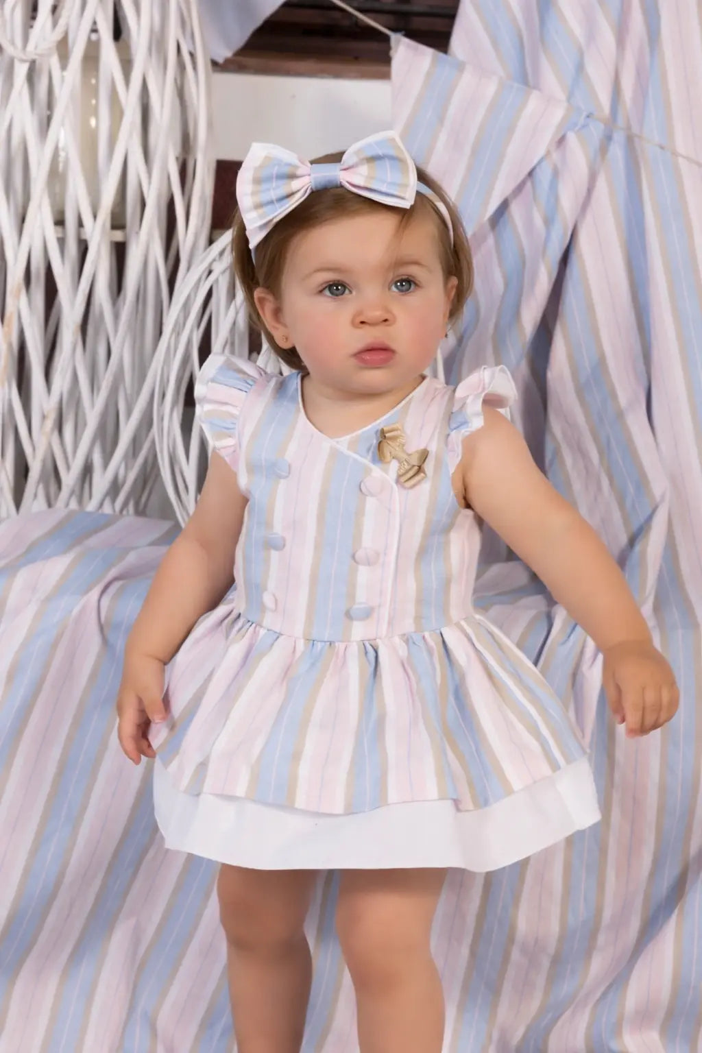 SS26 Babine Girls Pink & Blue Stripe Dress Babine