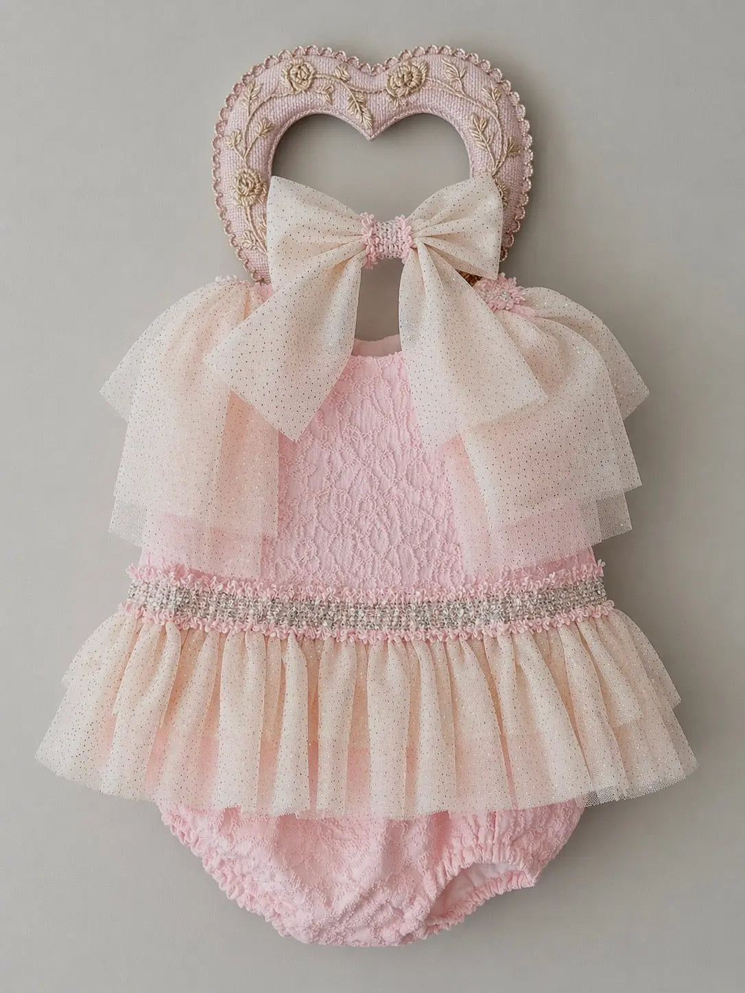 SS26 Naxos Baby Pink Damask Tulle Dress & Knickers Naxos