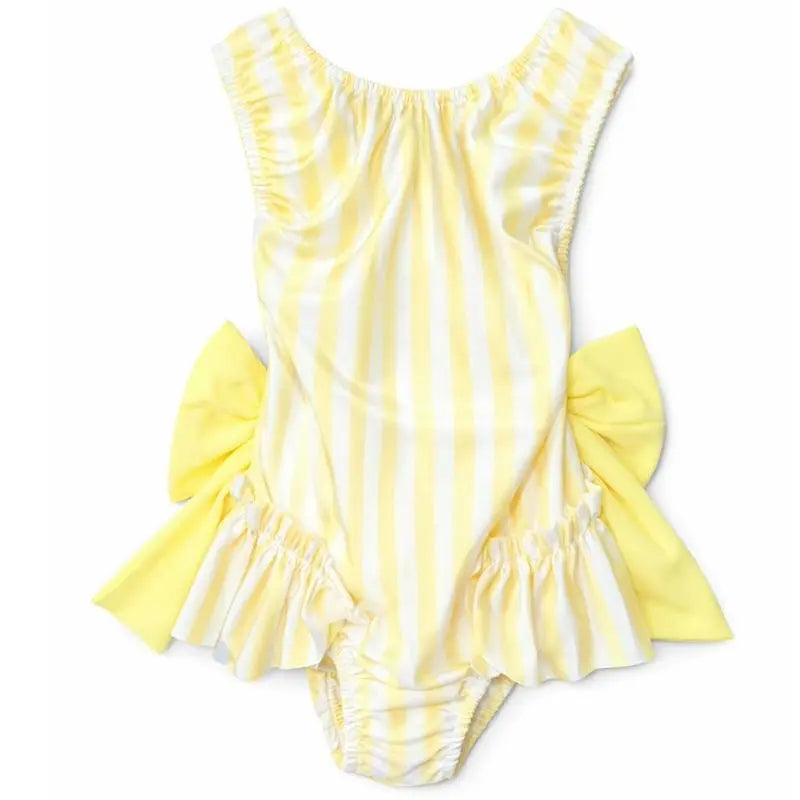 Girls Summer Lemon Stripe Swimming Costume Dainty Delilah