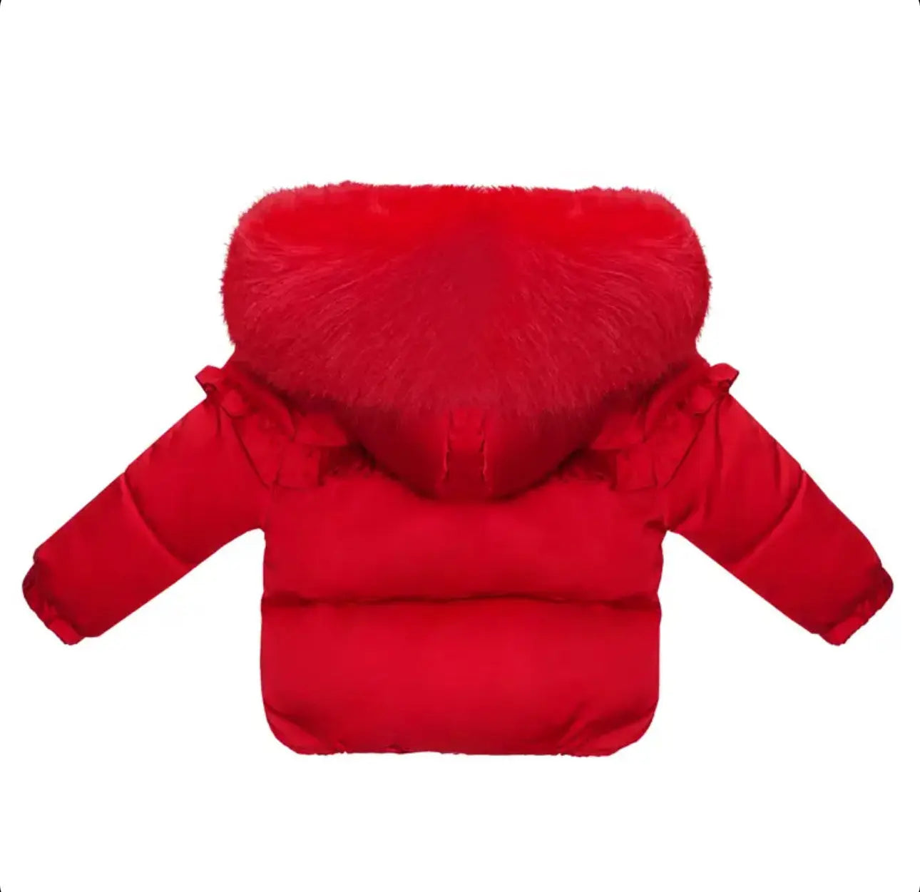 Girls Red Frill Fur Hood Puffa Coat Dainty Delilah