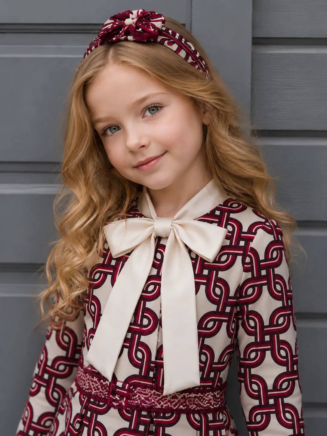 AW26 Rochy Girls Burgundy Chain Print Dress Rochy