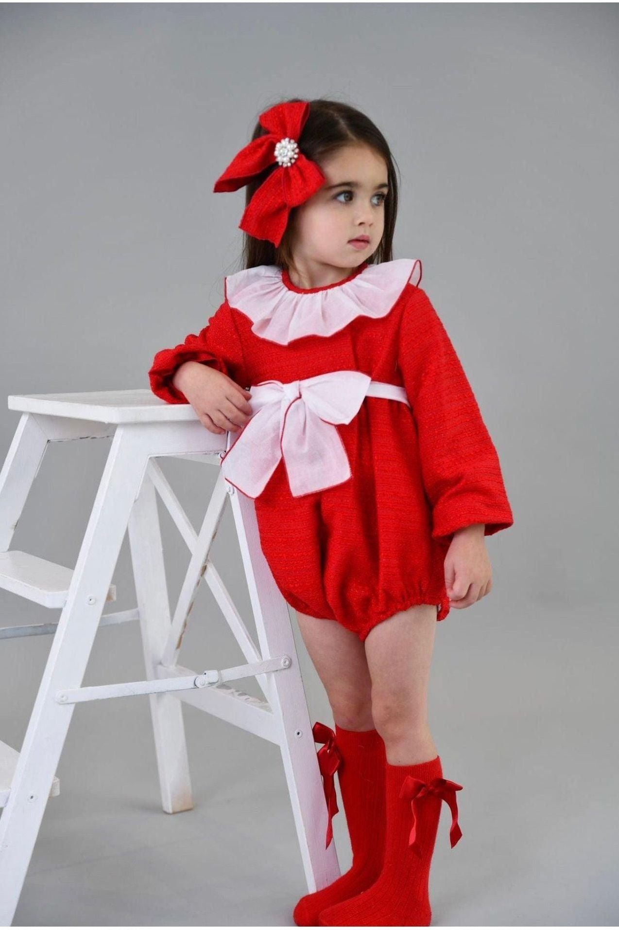 AW23 Naxos Baby Girls Red Christmas Romper Dainty Delilah 