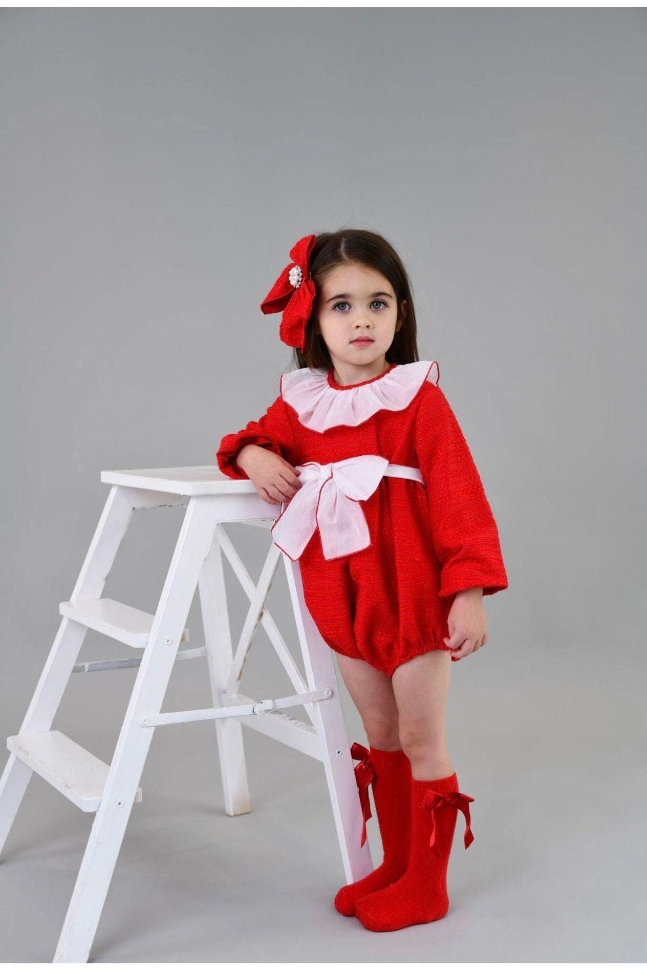 AW23 Naxos Baby Girls Red Christmas Romper Dainty Delilah 
