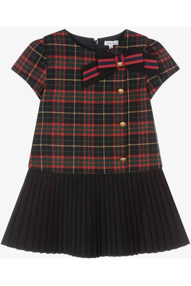 AW23 Patachou Navy Pleated Check Dress Dainty Delilah 