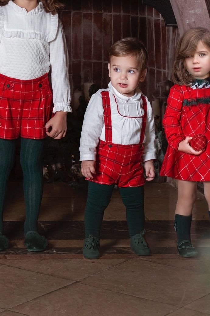 AW24 Miranda Baby Boys Red Check H Bar Set 130 Dainty Delilah