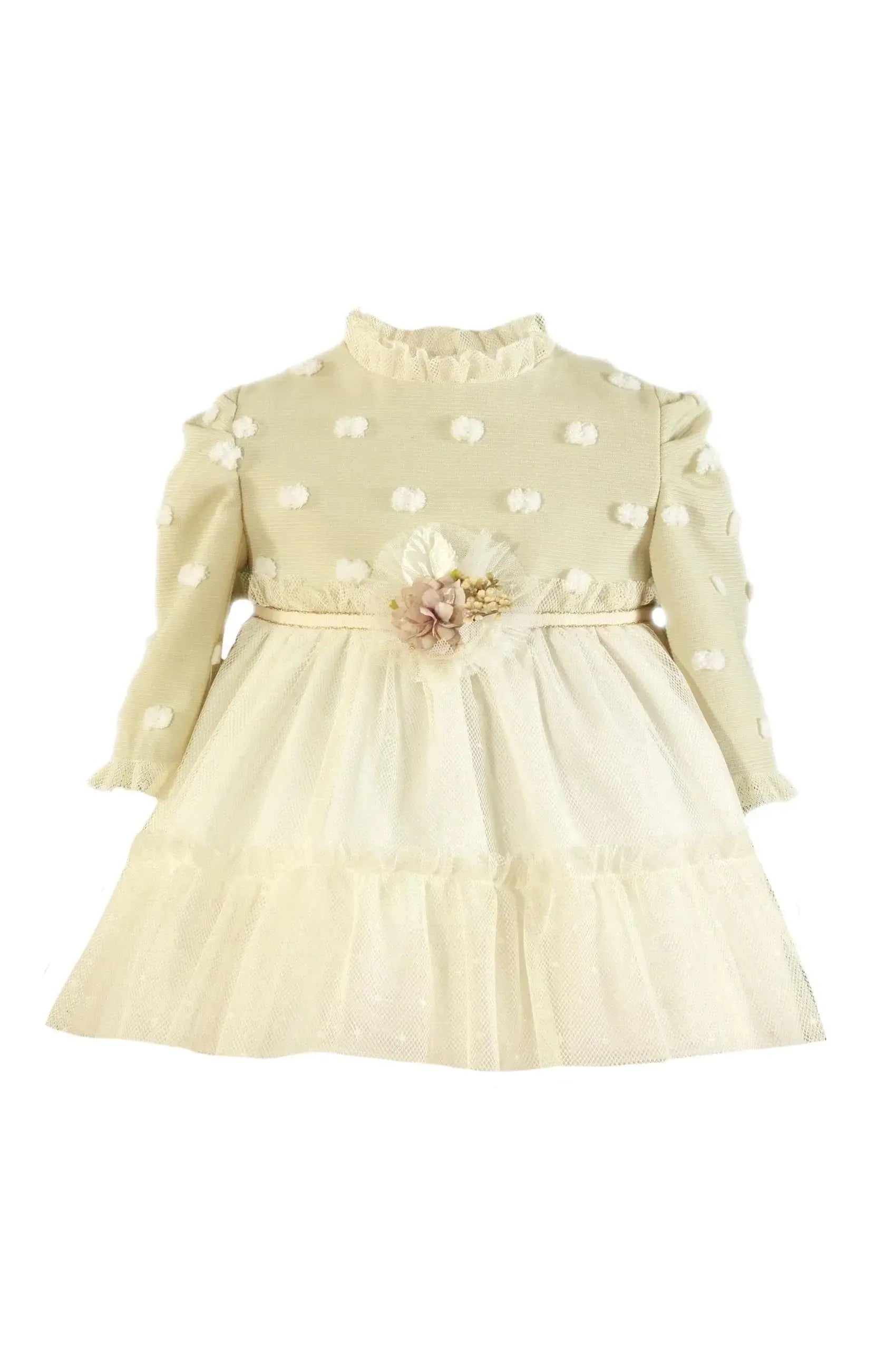 AW24 Miranda Baby Girls Camel & Cream Dress 122V Dainty Delilah