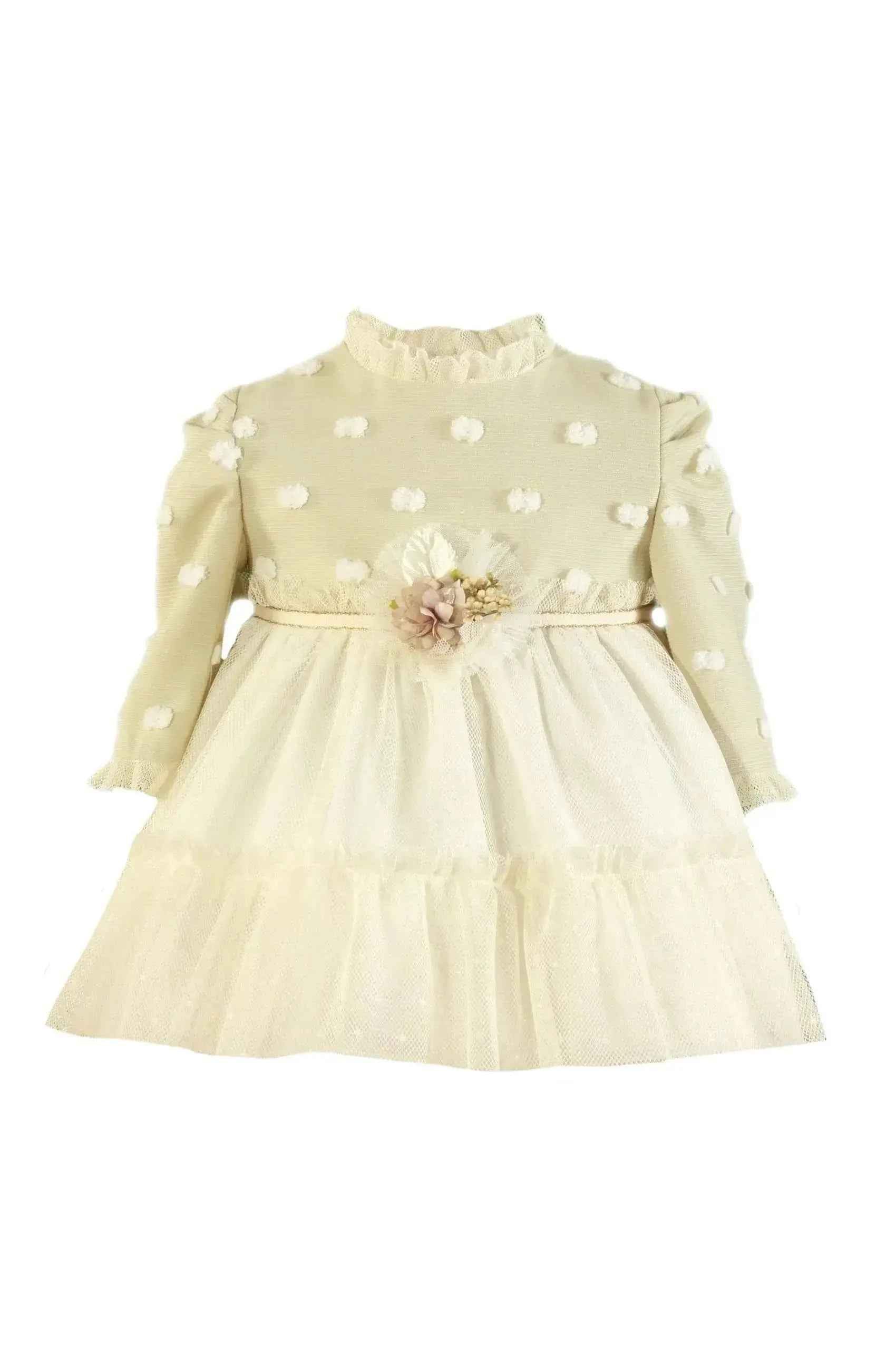AW24 Miranda Baby Girls Camel & Cream Dress 122V