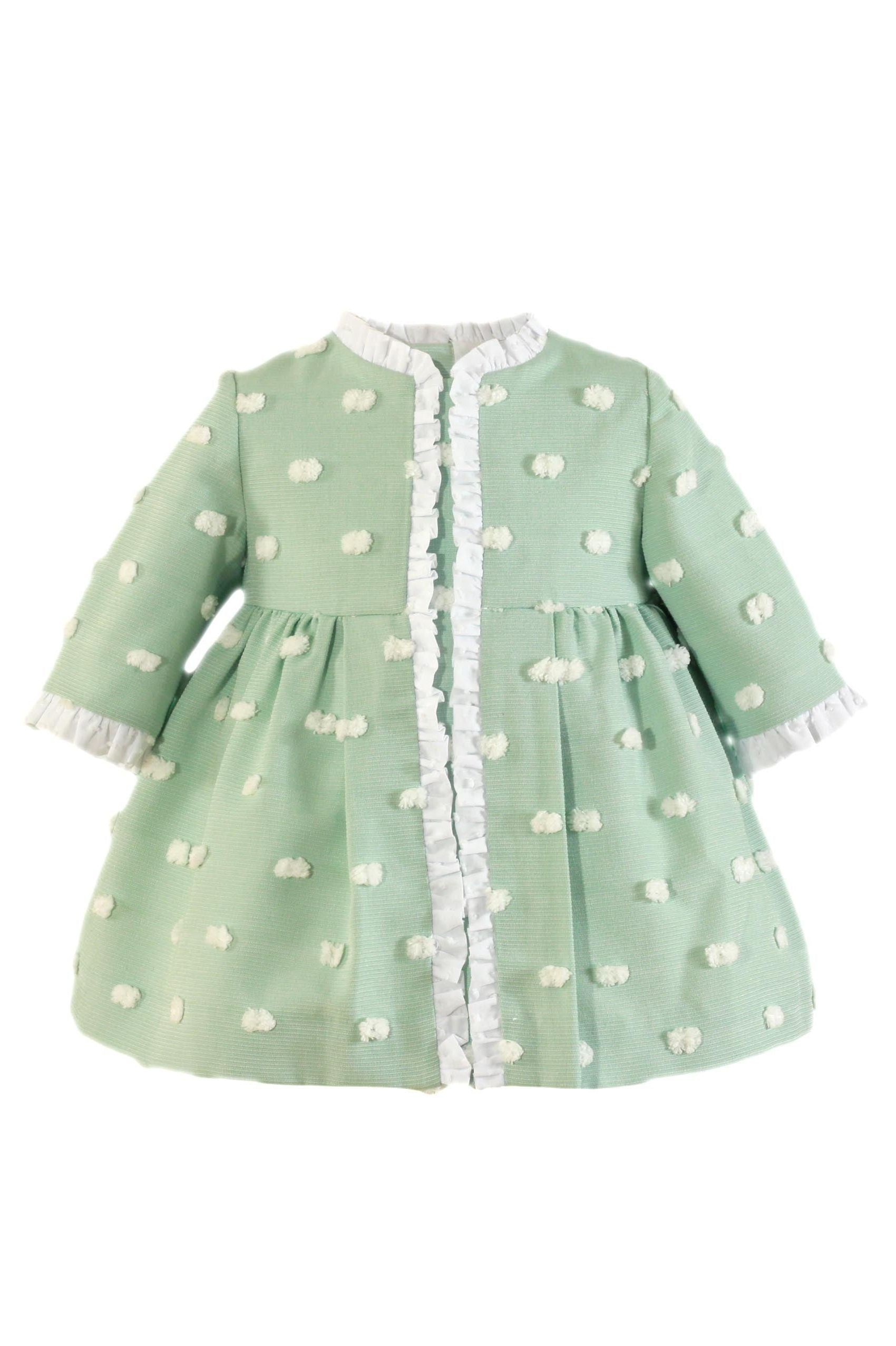 AW24 Miranda Baby Girls Green Spot Dress 125V Dainty Delilah
