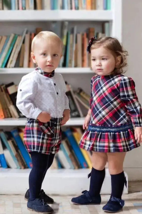 AW24 Miranda Baby Girls Pink & Navy Check Dress 150V Dainty Delilah
