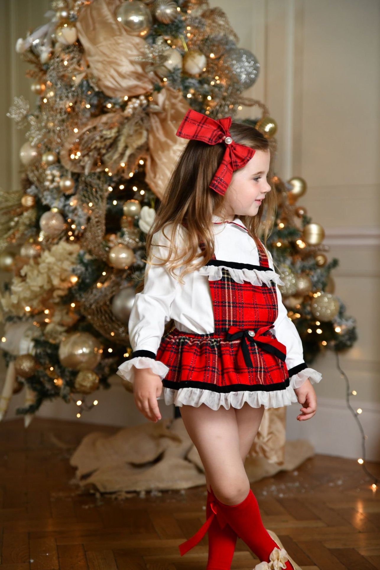 AW24 Naxos Baby Girls Christmas Tartan Romper Set Dainty Delilah