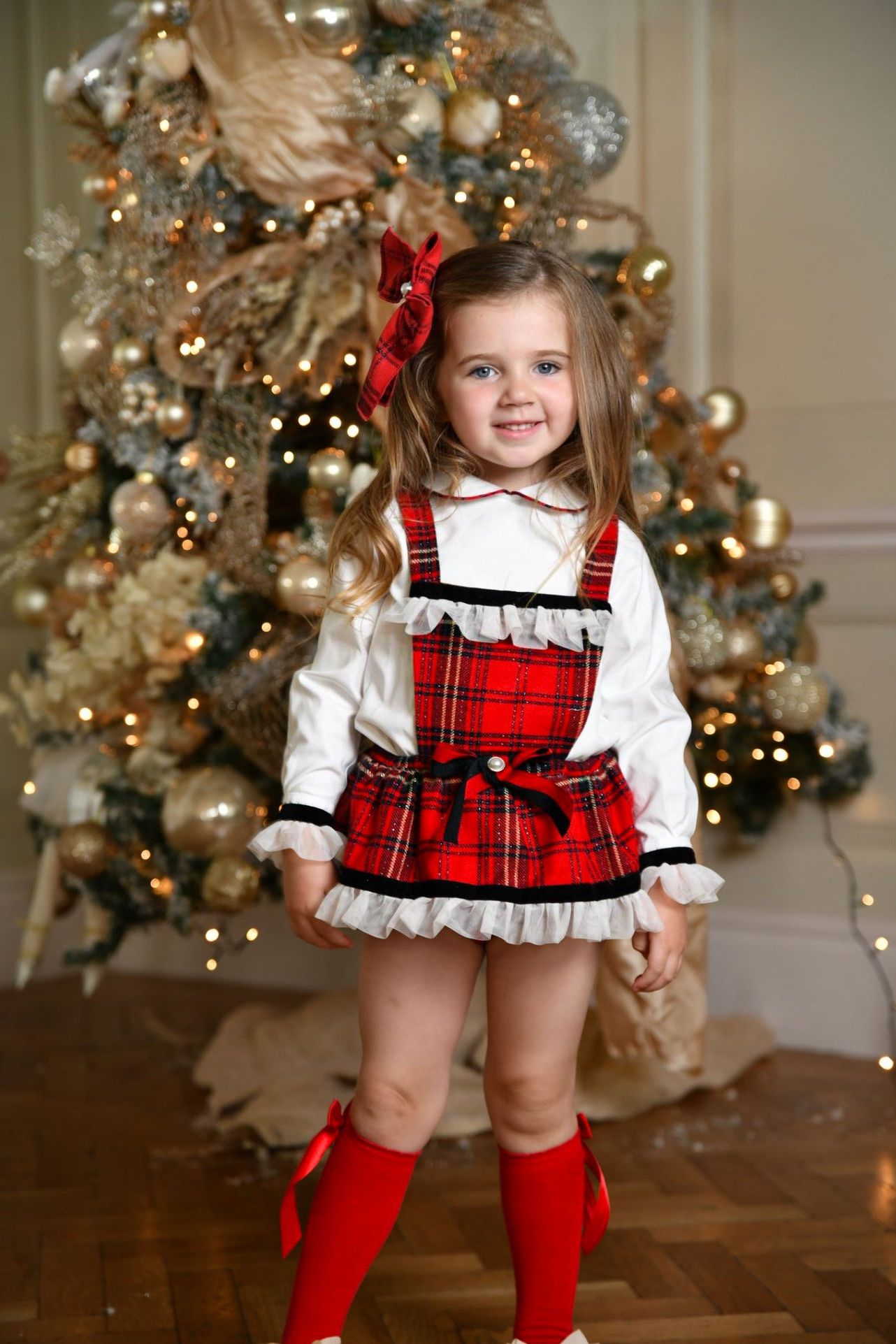 AW24 Naxos Baby Girls Christmas Tartan Romper Set Dainty Delilah