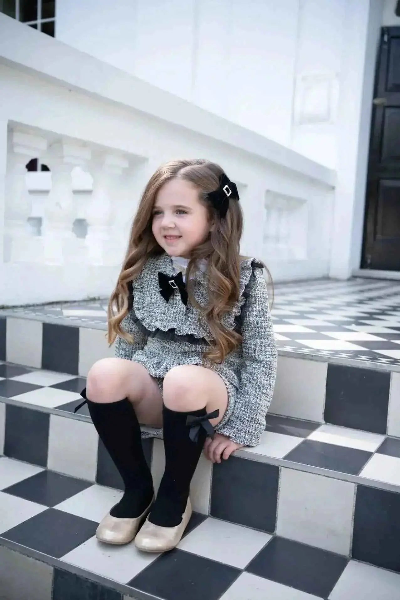 AW25 Babine Girls Black Tweed Short Set