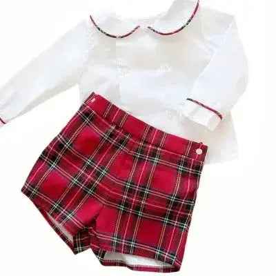 AW25 Baby Boys Red Christmas Tartan Short Set