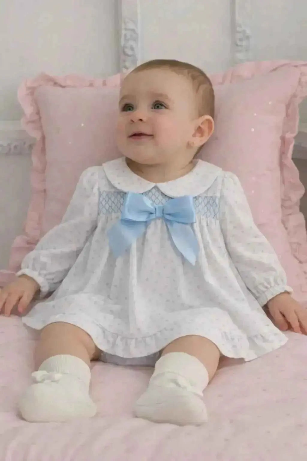AW25 Girls Blue Heart Smock Dress & Knickers