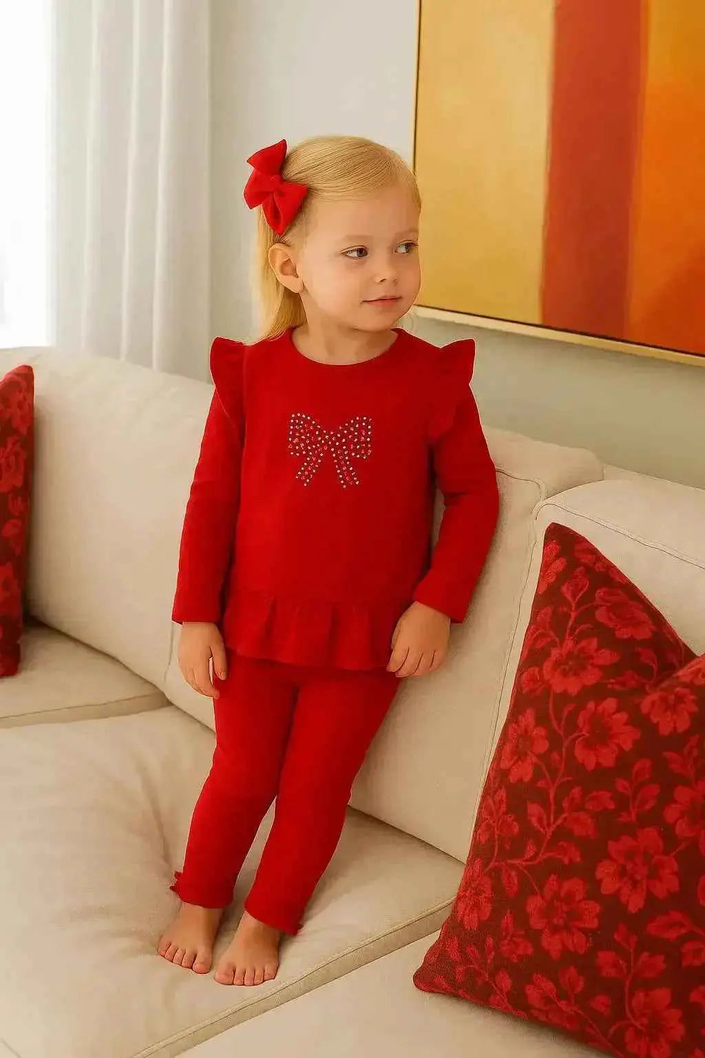 AW25 Girls Red Diamanté Bow Tracksuit