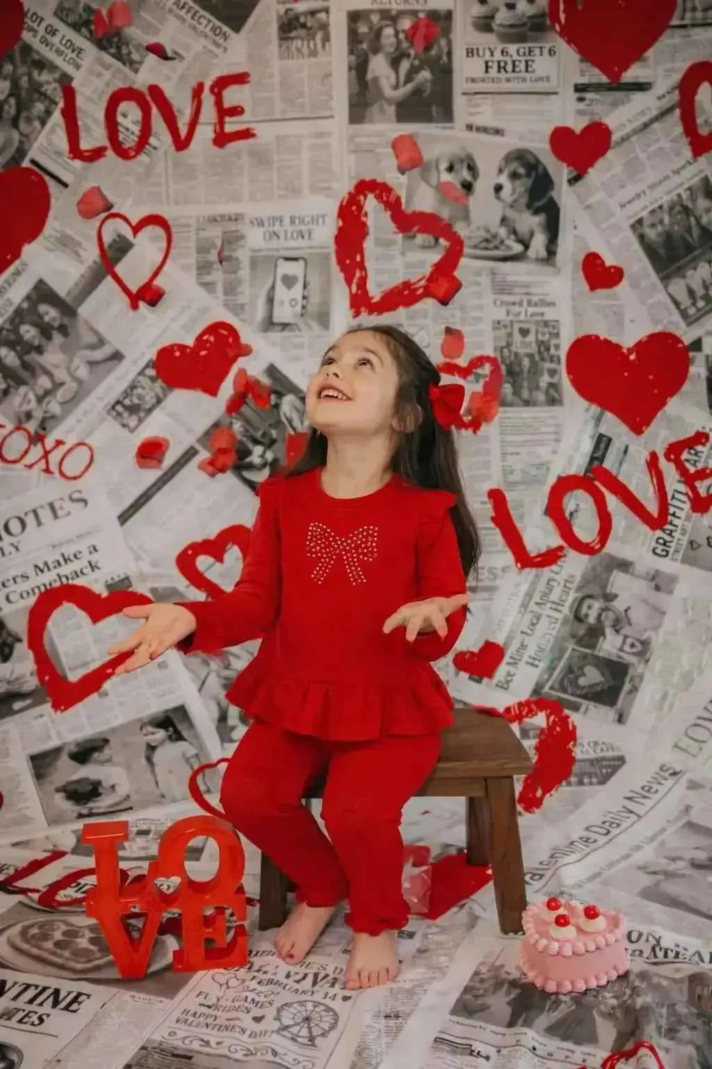 AW25 Girls Red Diamanté Bow Tracksuit