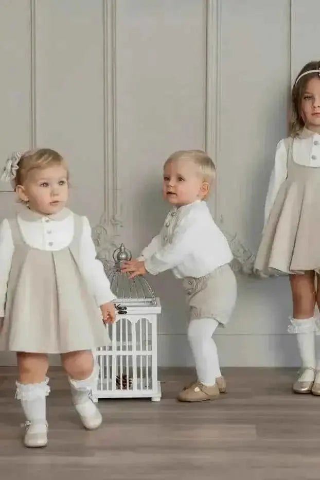 AW25 Miranda Baby Girls Beige Pinafore Dress